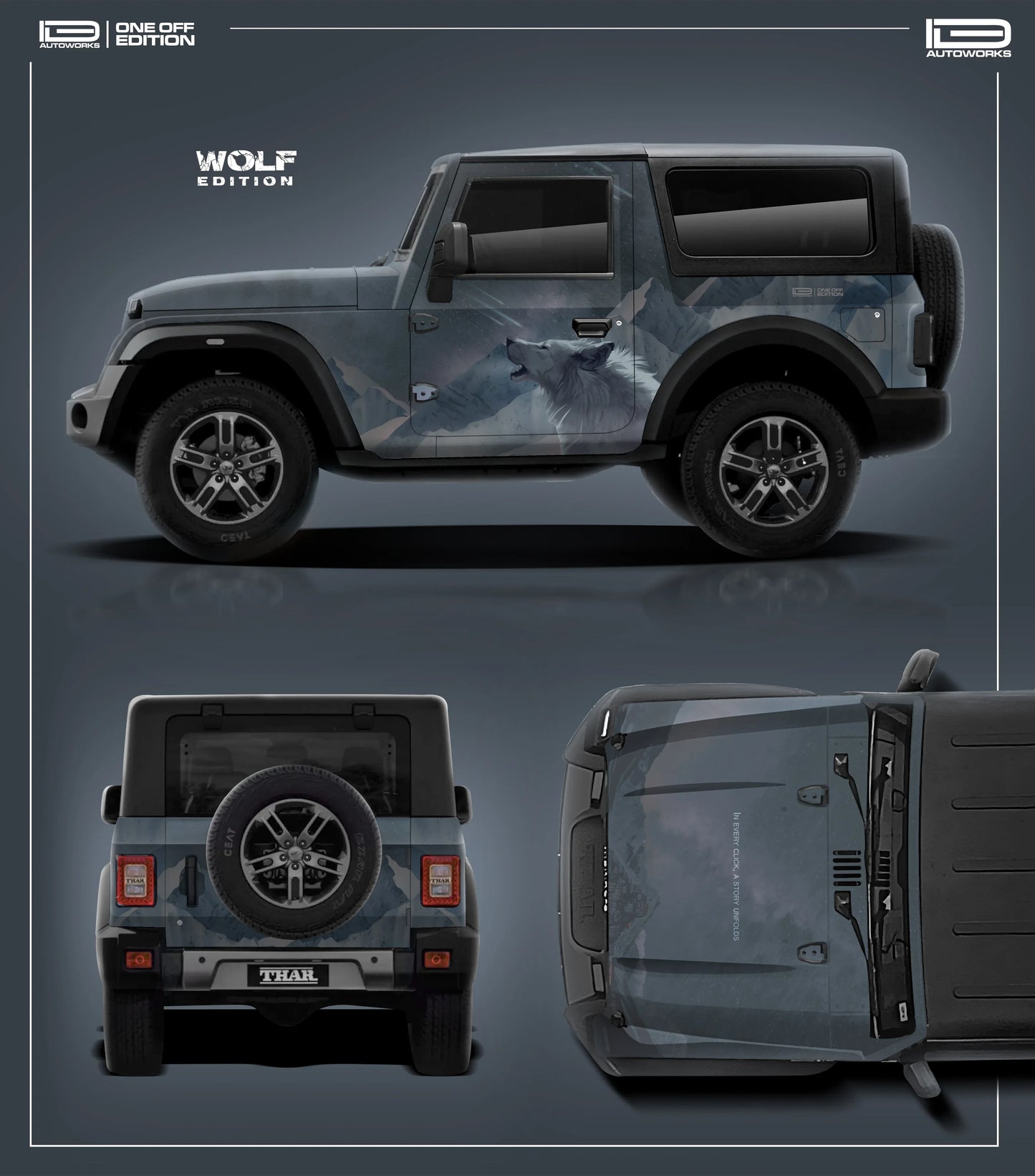 Wolf Edition Graphics for Mahindra Thar grey