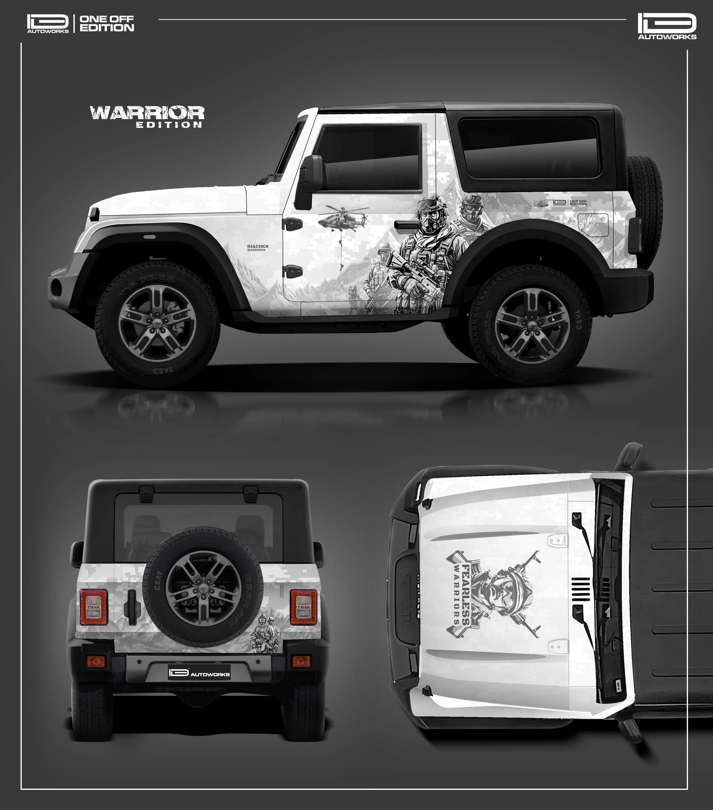 Warrior Edition Graphics for Mahindra Thar white