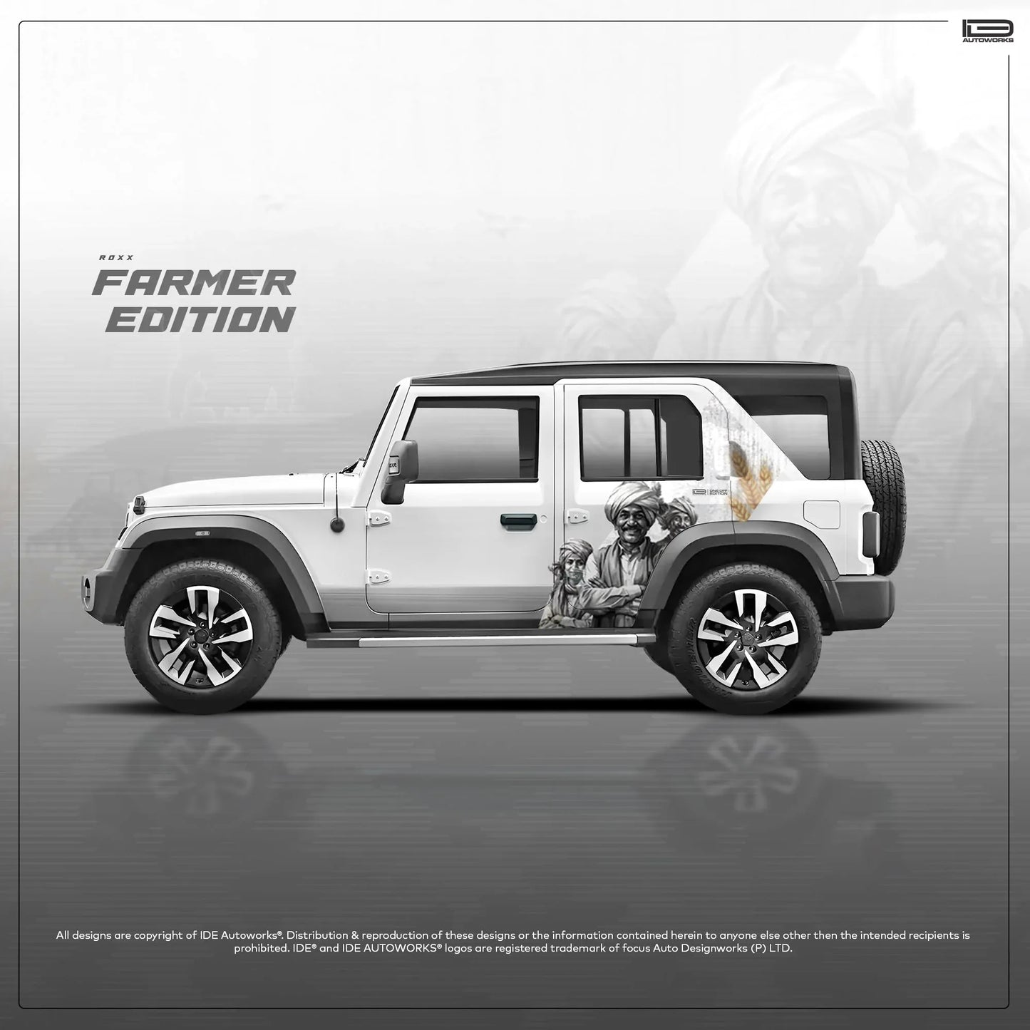 Farmer Edition Graphics for Mahindra Thar Roxx white