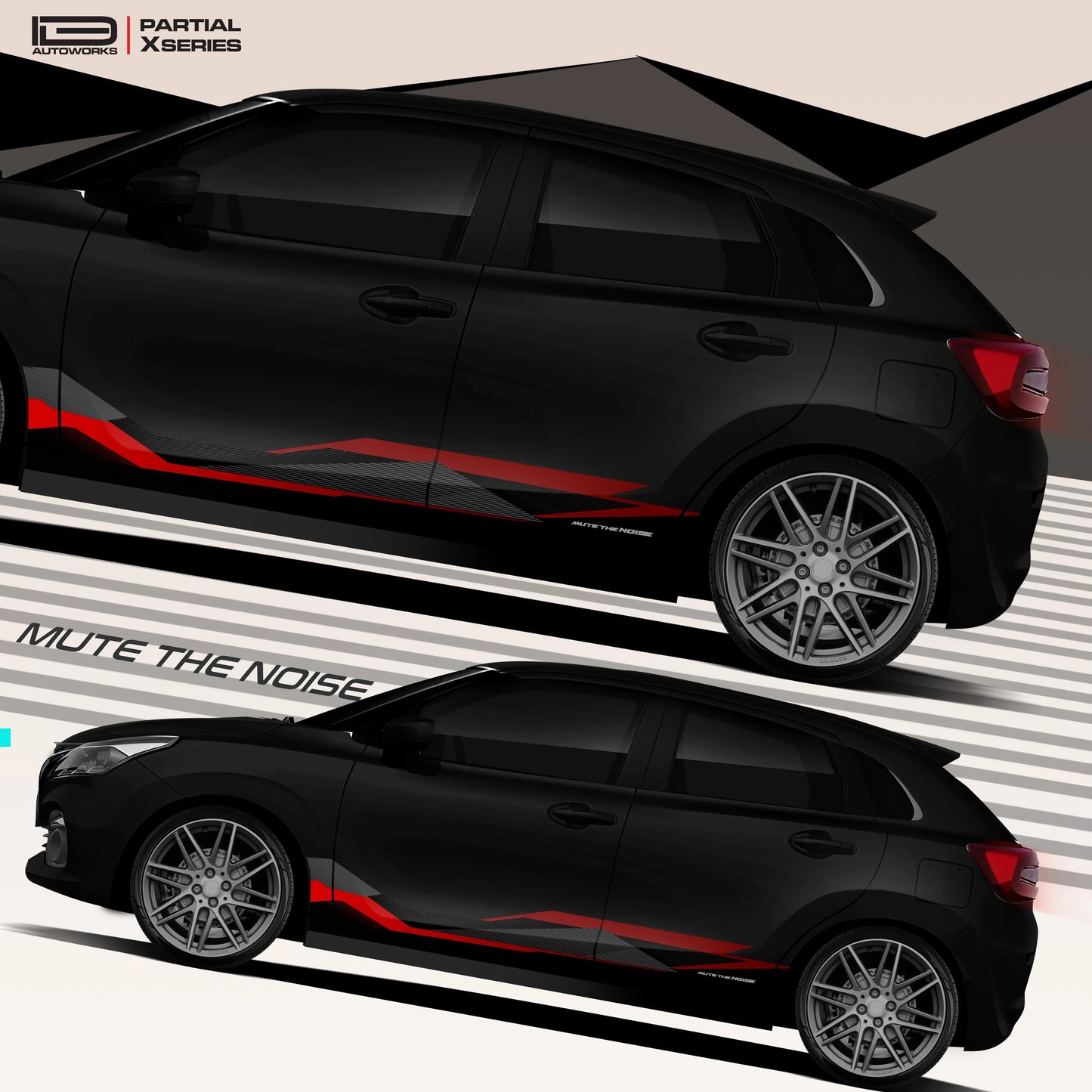 Mute The Noise Edition Graphics for Maruti Suzuki Baleno black