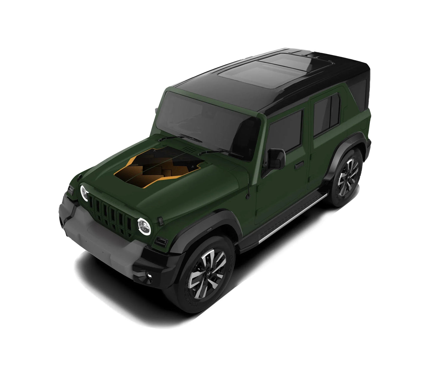 Grid Runner Edition Bonnet Graphics for Mahindra Thar Roxx green