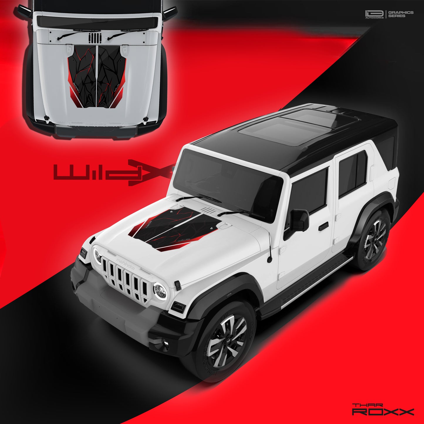 IDE Graphics Series - Wild X Edition for Mahindra Thar Roxx / Bonnet (Everest White)