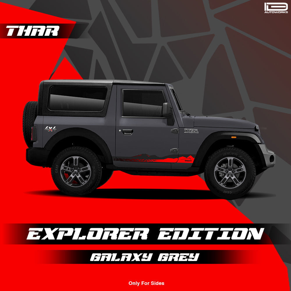 IDE Graphics Series - Explorer Edition | Only Side Decals for Mahindra Thar / Deep Grey