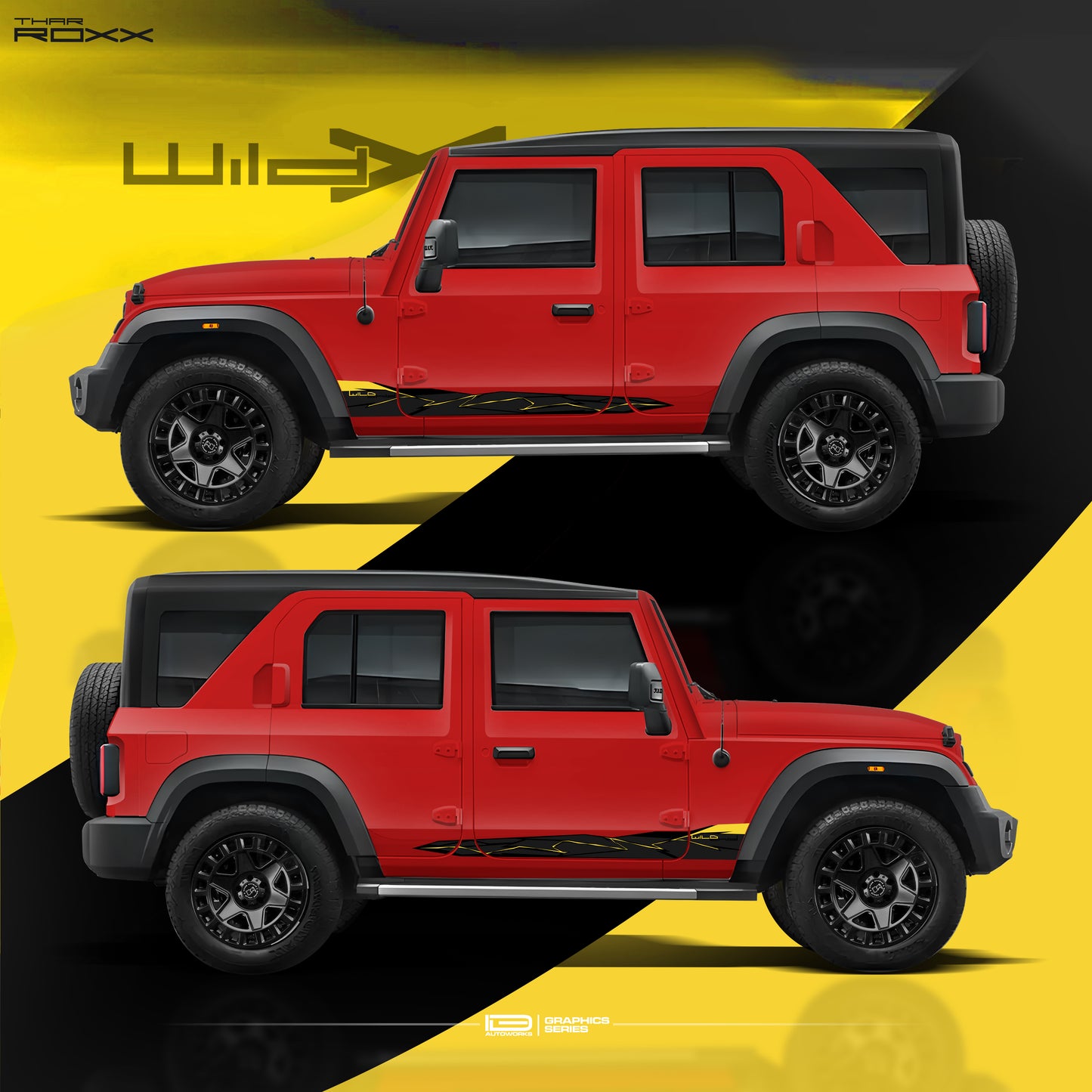 IDE Graphics Series - Wild X Edition for Mahindra Thar Roxx / Only Side Decals (Tango Red)