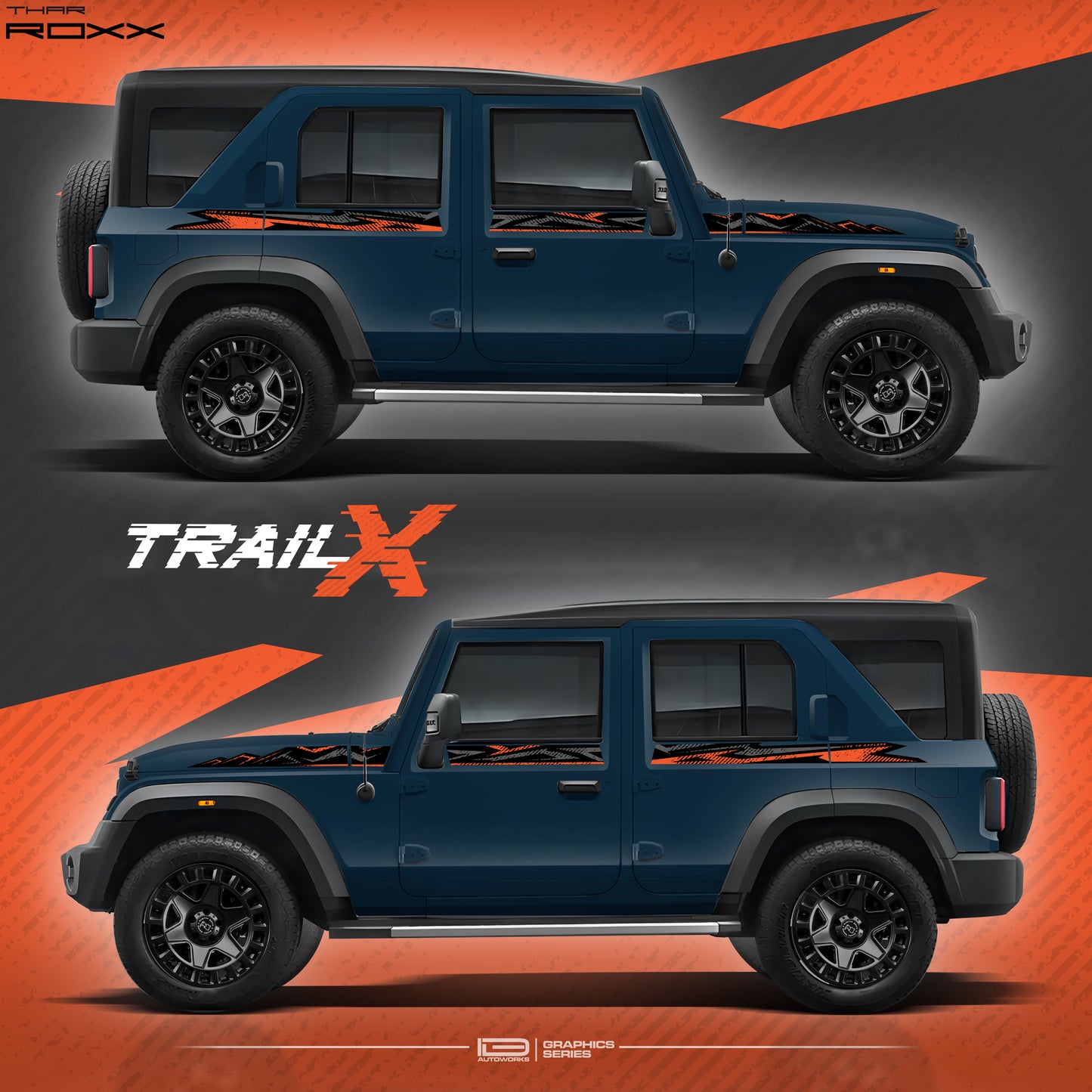 IDE Graphics Series - Trail X Edition for Mahindra Thar Roxx (Nebula Blue)