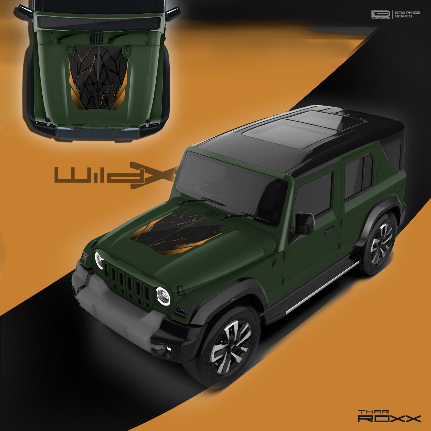 IDE Graphics Series - Wild X Edition for Mahindra Thar Roxx / Bonnet (Deep Forest)