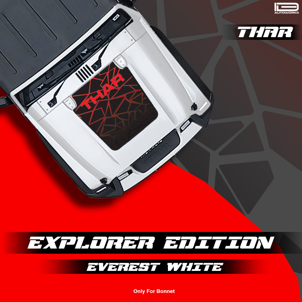 IDE Graphics Series - Explorer Edition | Only Bonnet Decal for Mahindra Thar / Everest White