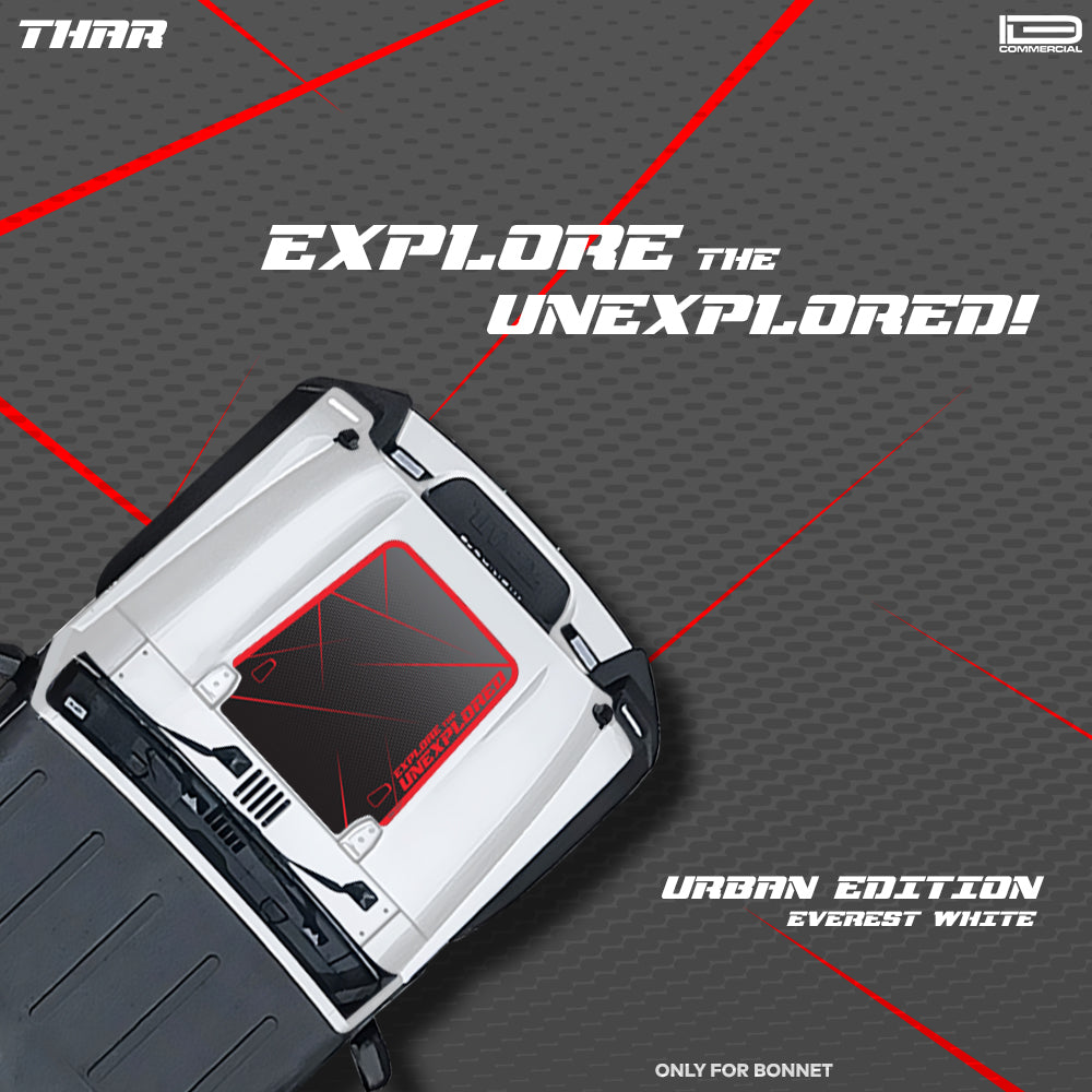 IDE Graphics Series - Urban Edition | Only Bonnet Decal for Mahindra Thar / Everest White