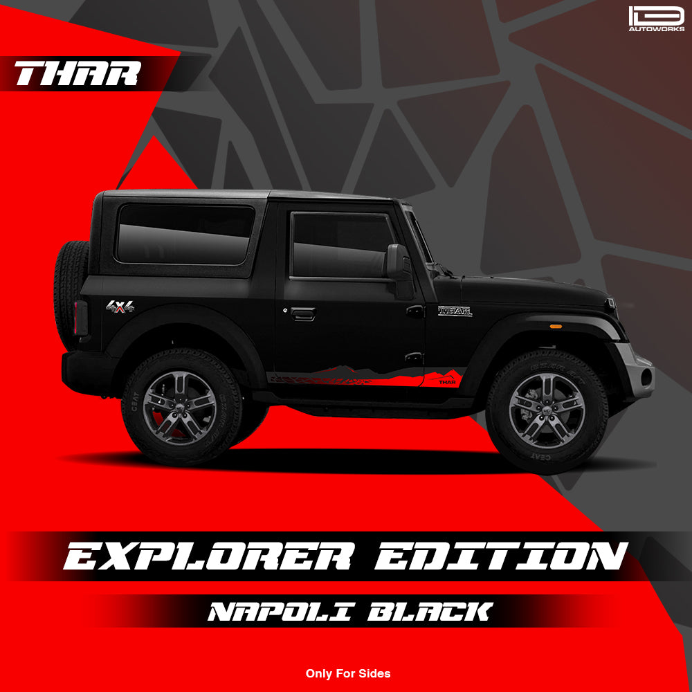 IDE Graphics Series - Explorer Edition | Only Side Decals for Mahindra Thar / Napoli Black