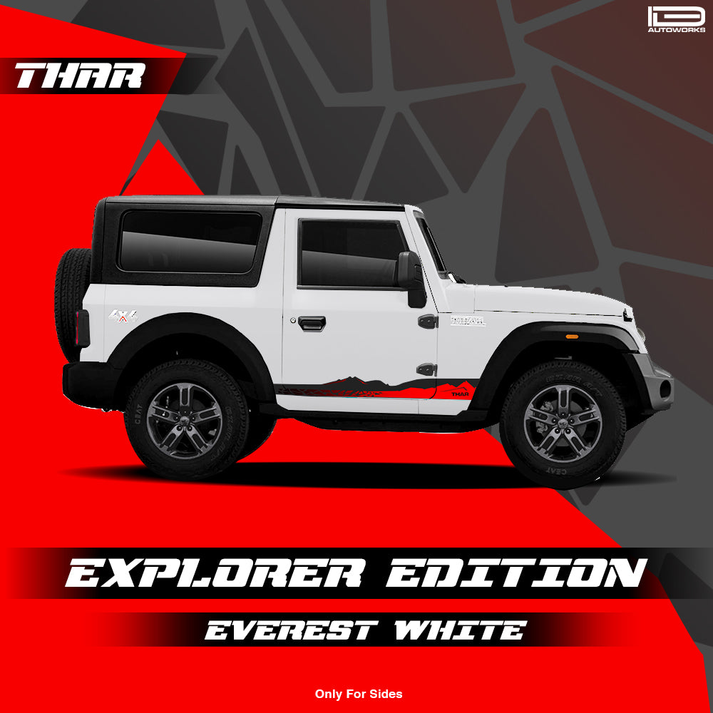 IDE Graphics Series - Explorer Edition | Only Side Decals for Mahindra Thar / Everest White