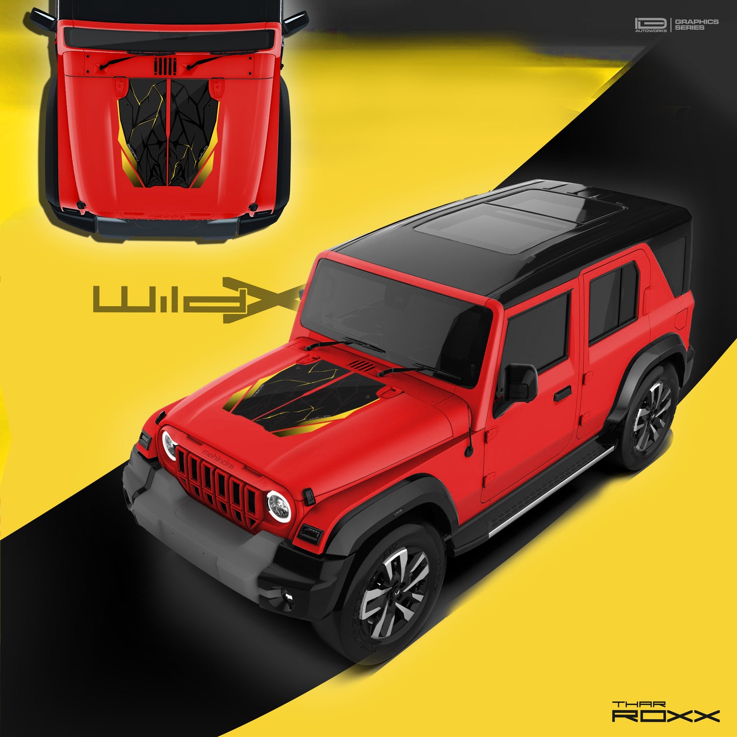 IDE Graphics Series - Wild X Edition for Mahindra Thar Roxx / Bonnet (Tango Red)