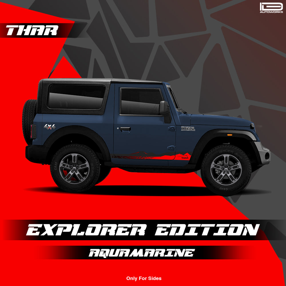 IDE Graphics Series - Explorer Edition | Only Side Decals for Mahindra Thar / Aquamarine