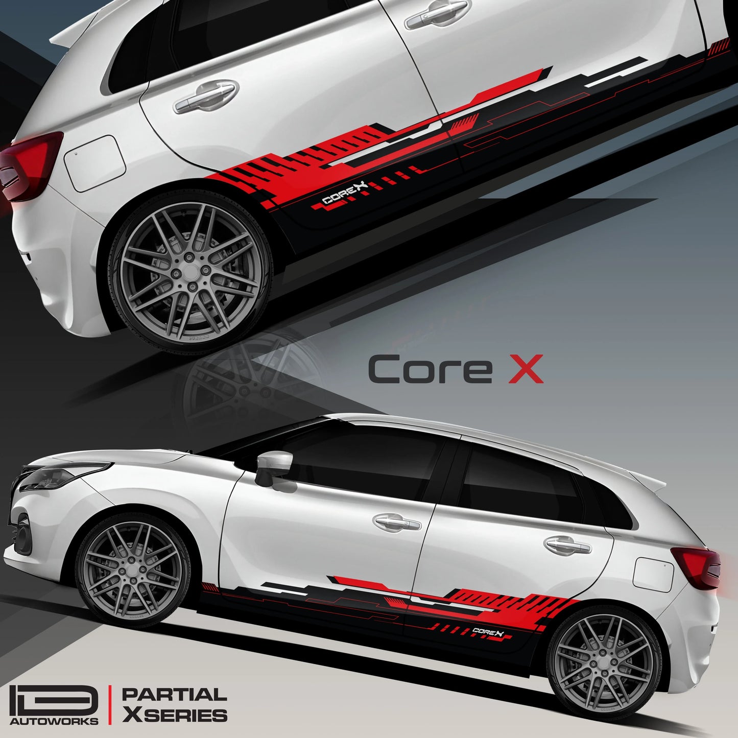 CoreX Edition Graphics for Maruti Suzuki Baleno white
