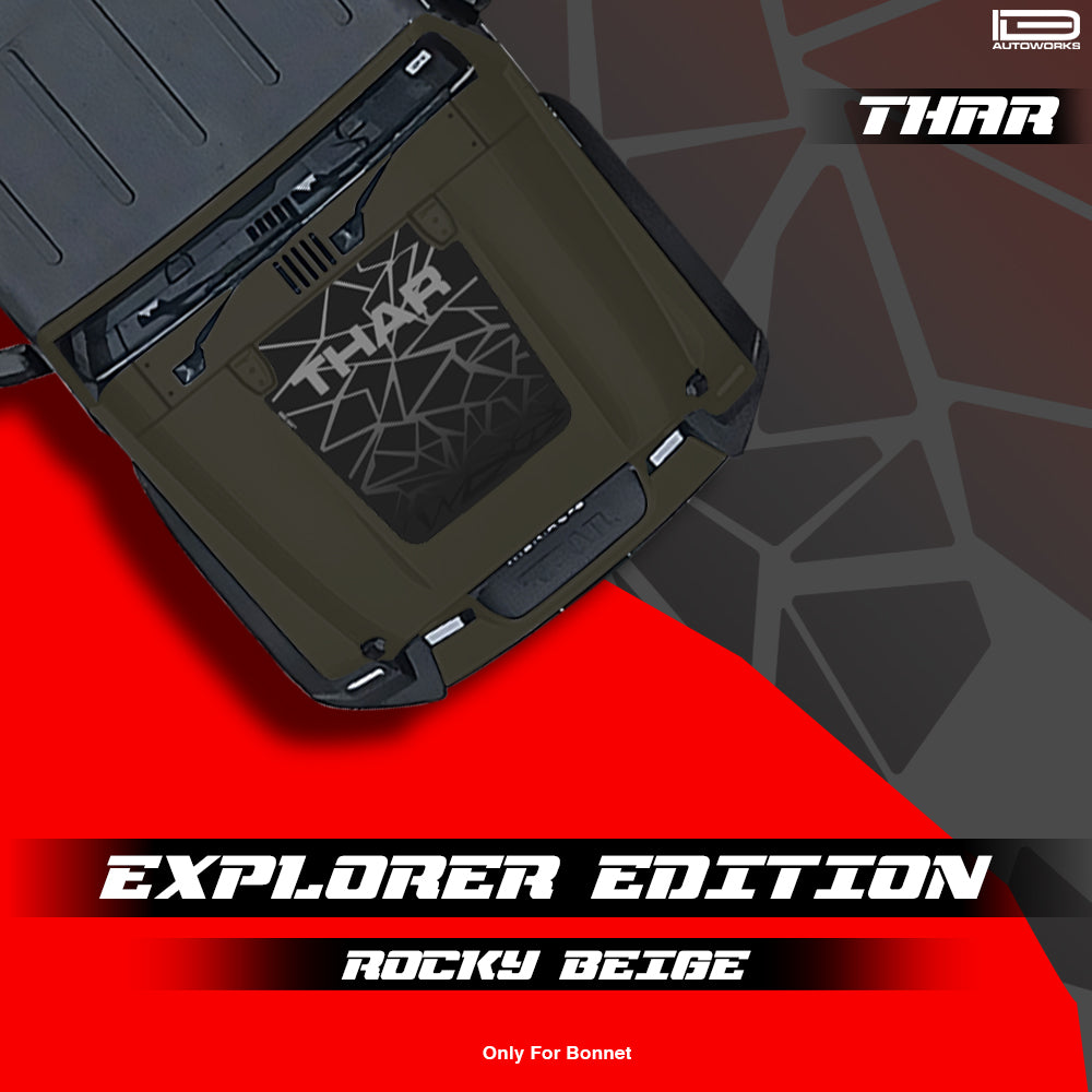IDE Graphics Series - Explorer Edition | Only Bonnet Decal for Mahindra Thar /Rocky Beige