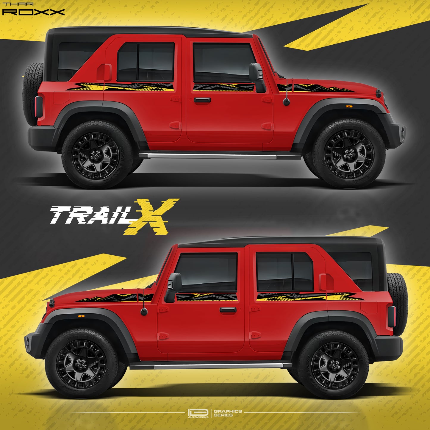 IDE Graphics Series - Trail X Edition for Mahindra Thar Roxx (Tango Red)