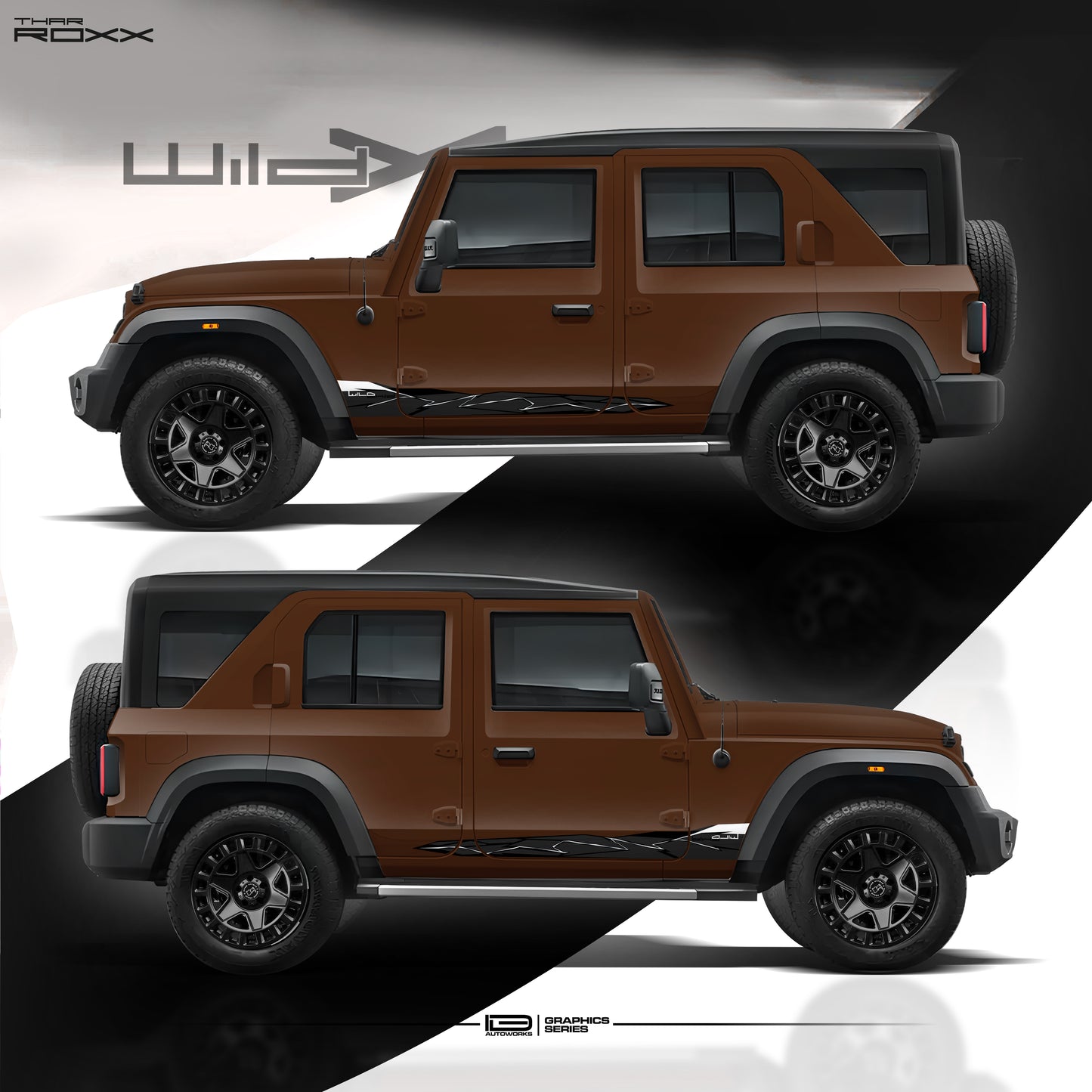 IDE Graphics Series - Wild X Edition for Mahindra Thar Roxx / Only Side Decals (Burnt Sienna)