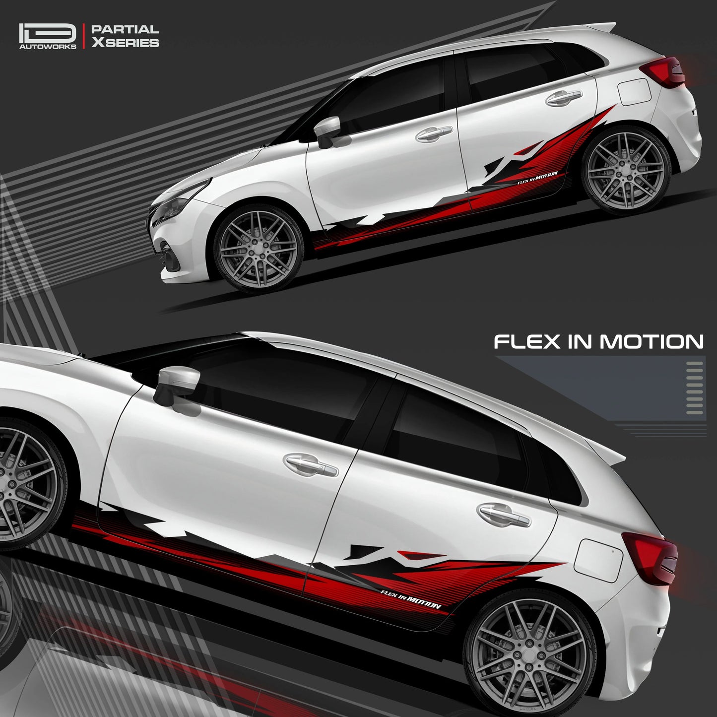 Flex in Motion Edition Graphics for Maruti Suzuki Baleno white