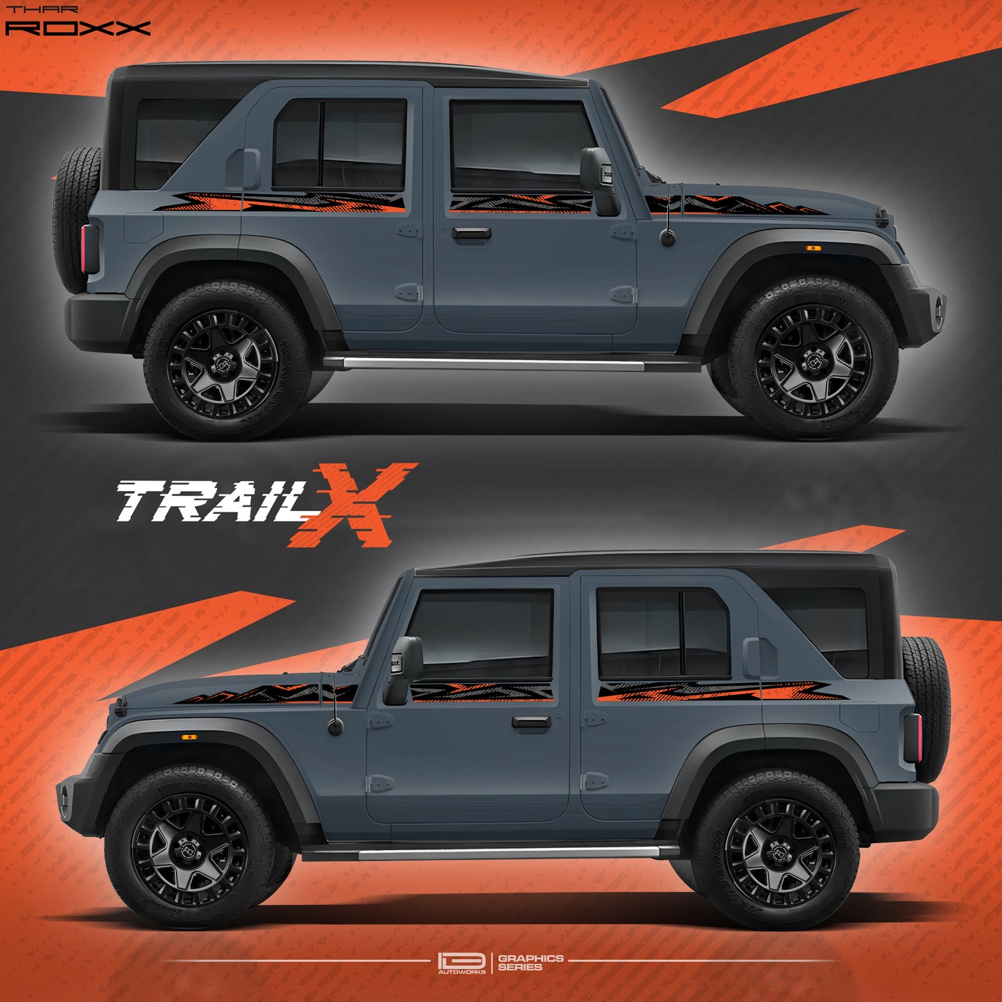 IDE Graphics Series - Trail X Edition for Mahindra Thar Roxx (Battleship Gray)