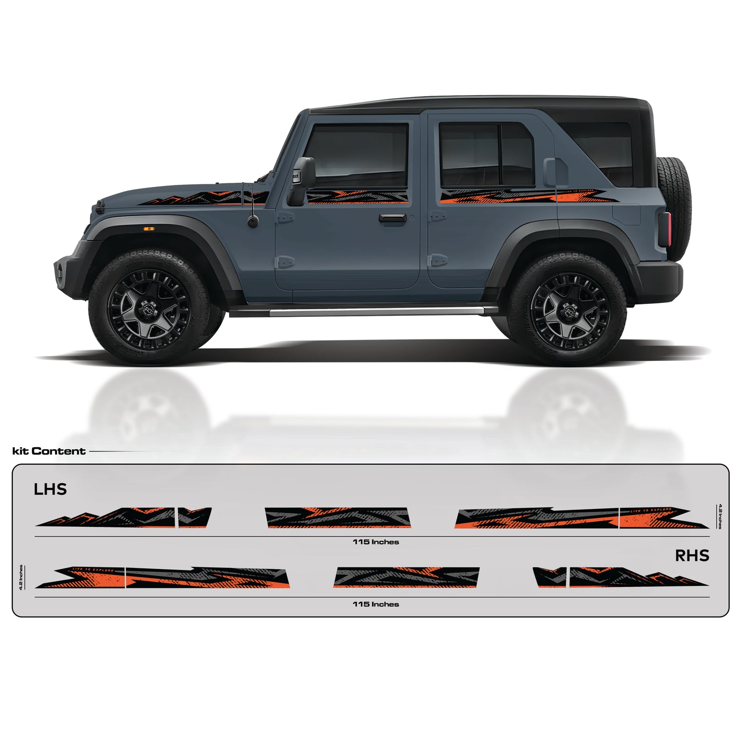 IDE Graphics Series - Trail X Edition for Mahindra Thar Roxx (Battleship Gray)