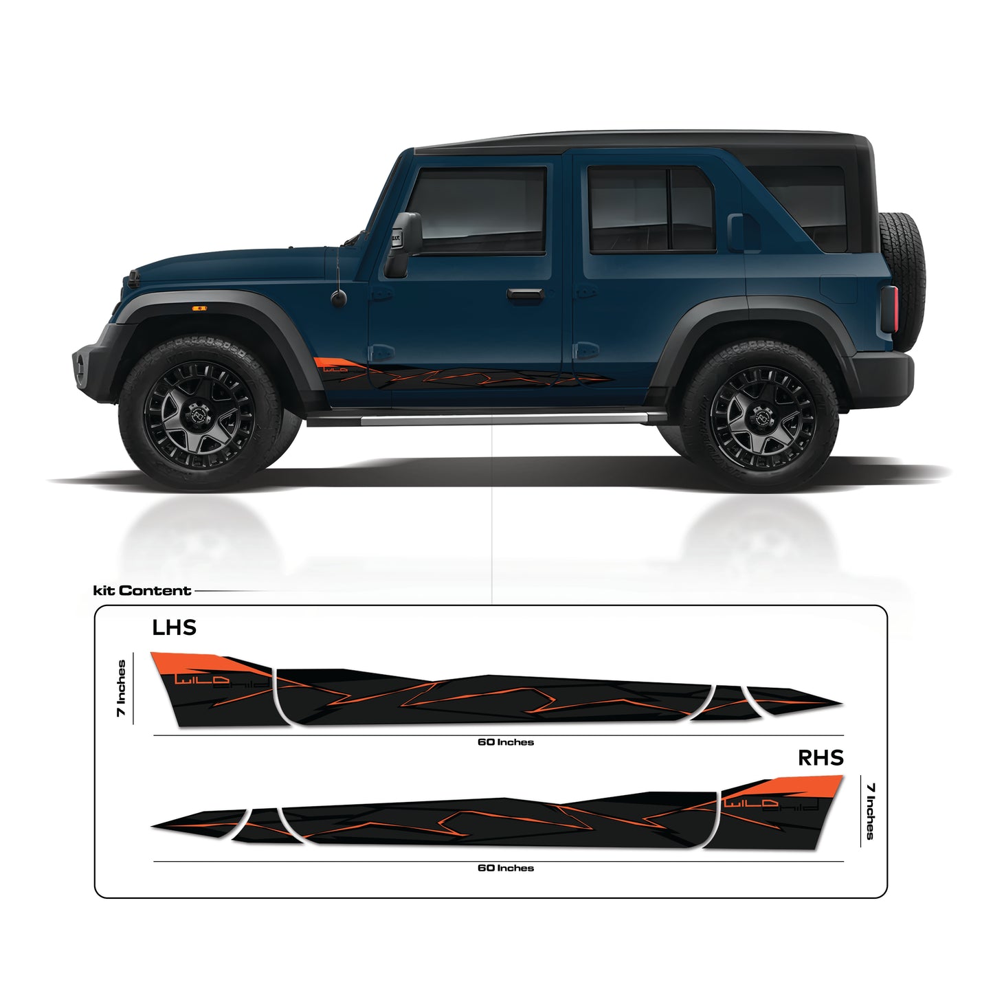 IDE Graphics Series - Wild X Edition Mahindra Thar Roxx / Only Side Decals (Nebula Blue)