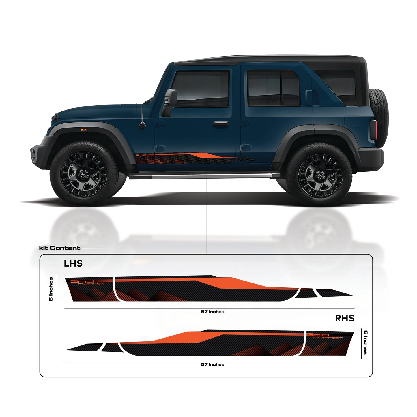 IDE Graphics Series - Grid Runner Edition for Mahindra Thar Roxx / Only Side Decals (Nebula Blue)