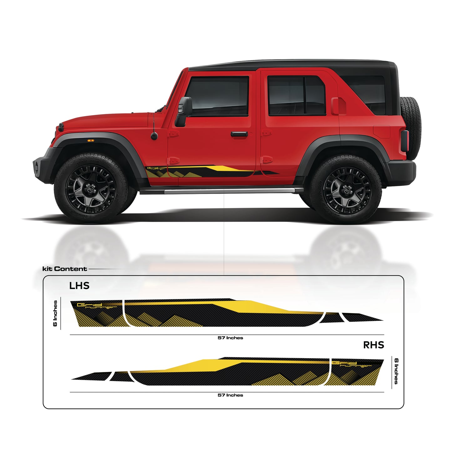 IDE Graphics Series - Grid Runner Edition for Mahindra Thar Roxx / Only Side Decals (Tango Red)