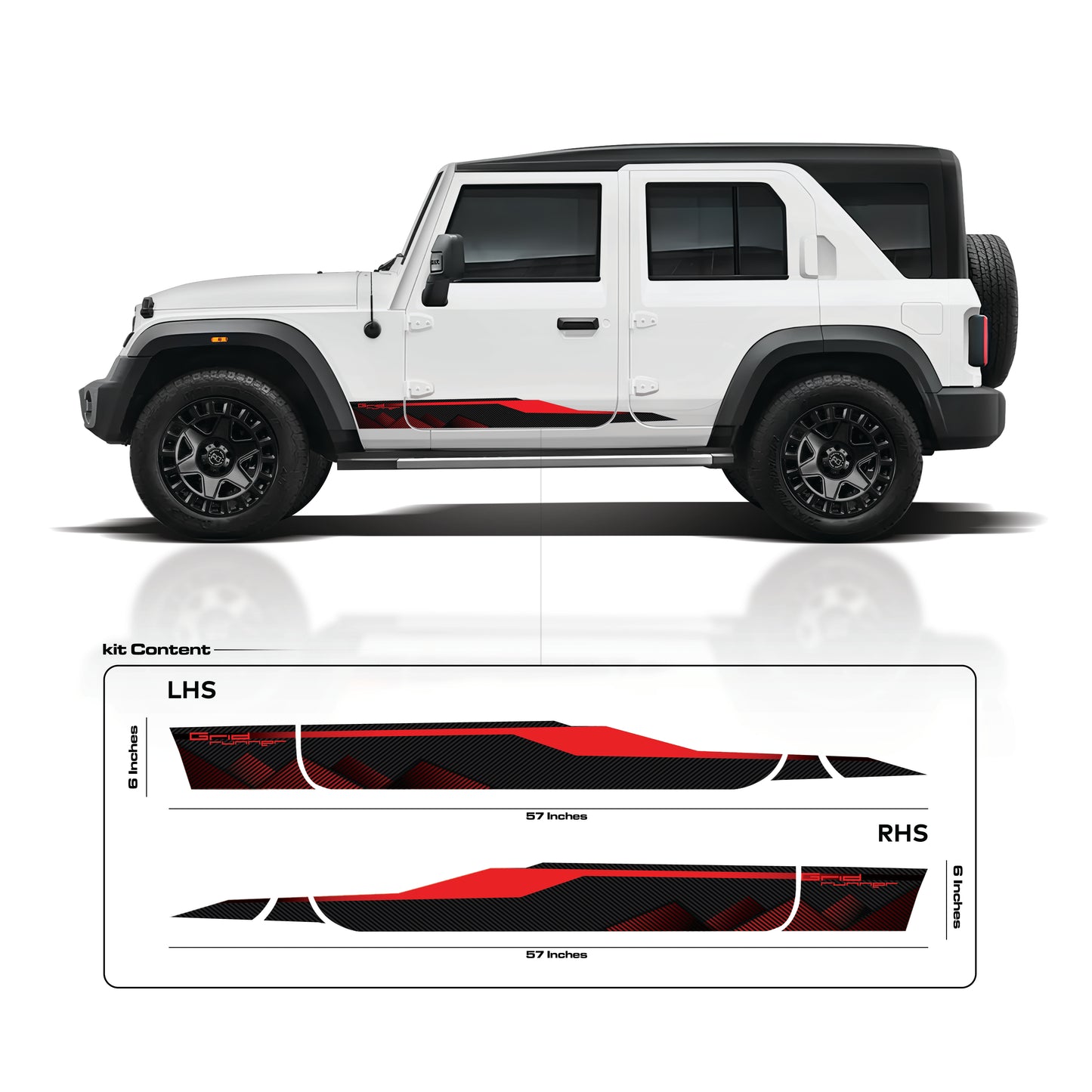 IDE Graphics Series - Grid Runner Edition for Mahindra Thar Roxx / Only Side Decals (Everest White)