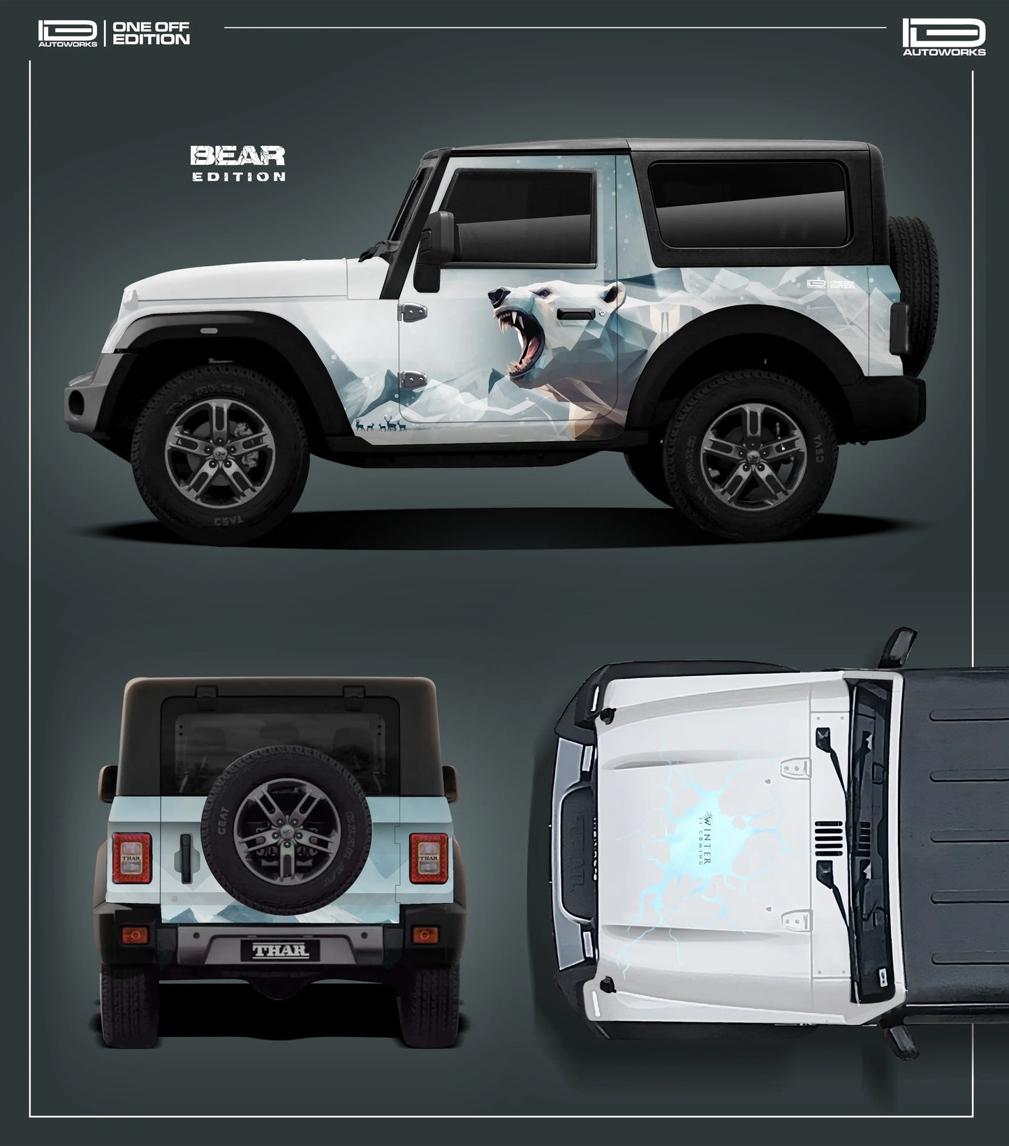 Snow Bear Edition Graphics for Mahindra Thar white