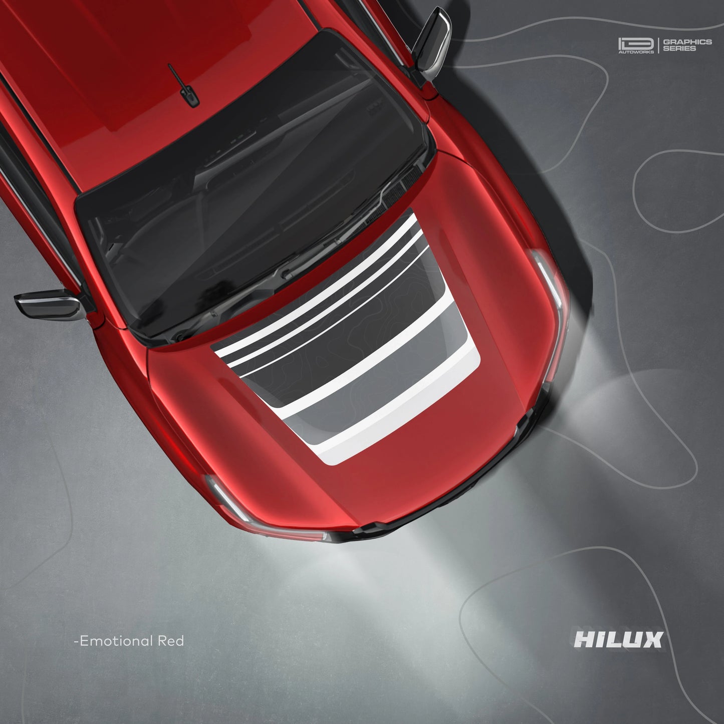 Classic Cruiser Edition Bonnet Graphics for Toyota Hilux red