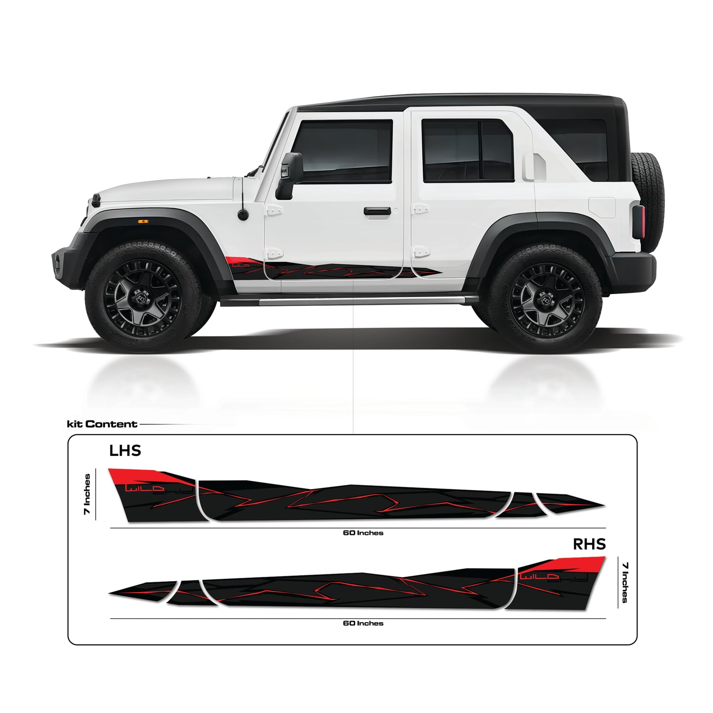 IDE Graphics Series - Wild X Edition for  Mahindra Thar Roxx / Only Side Decals (Everest White)