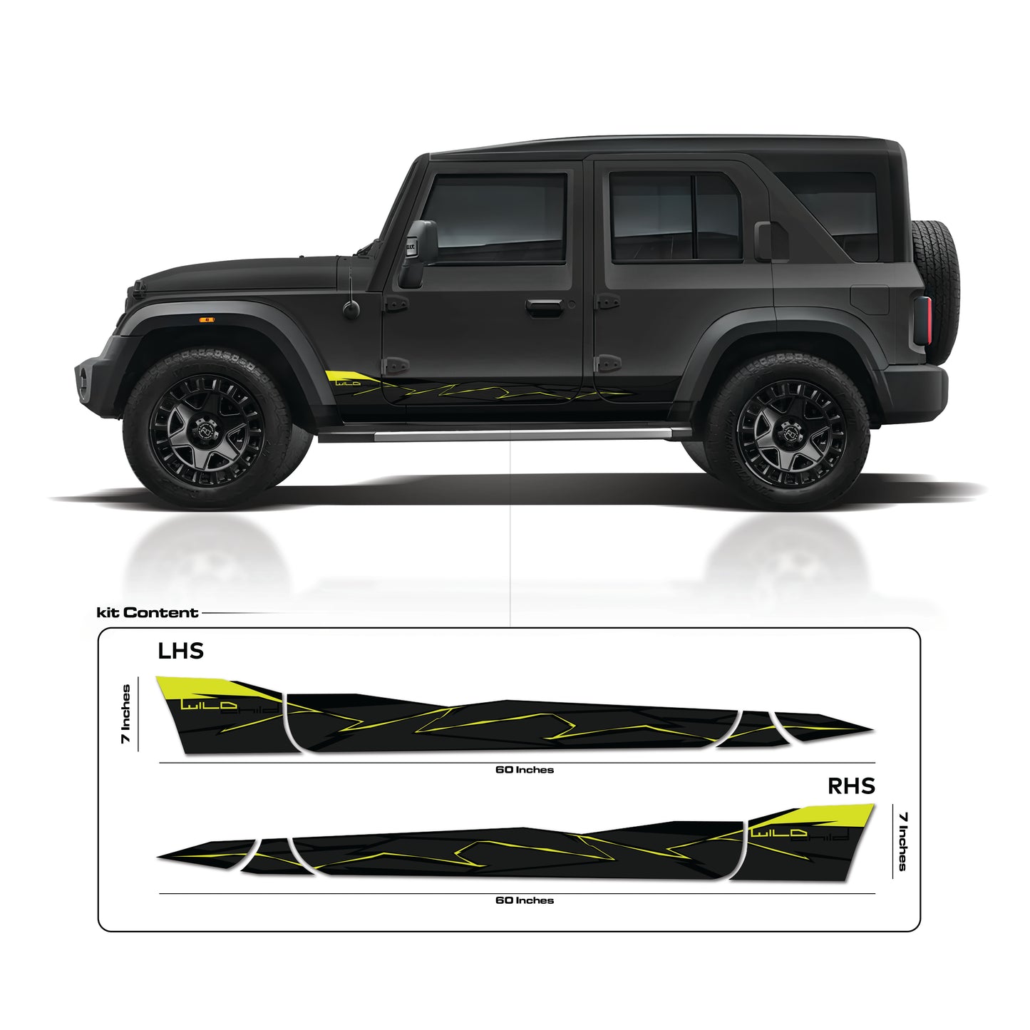 IDE Graphics Series - Wild X Edition for Mahindra Thar Roxx / Only Side Decals (Stealth Black)