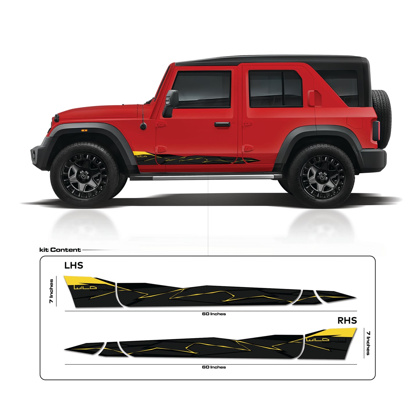 IDE Graphics Series - Wild X Edition for Mahindra Thar Roxx / Only Side Decals (Tango Red)