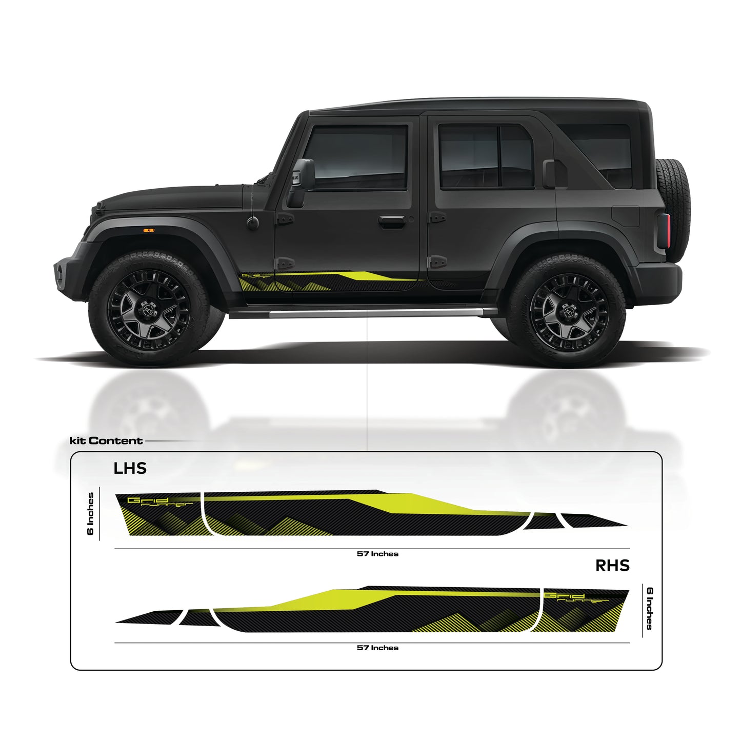 IDE Graphics Series - Grid Runner Edition for Mahindra Thar Roxx / Only Side Decals (Stealth Black)