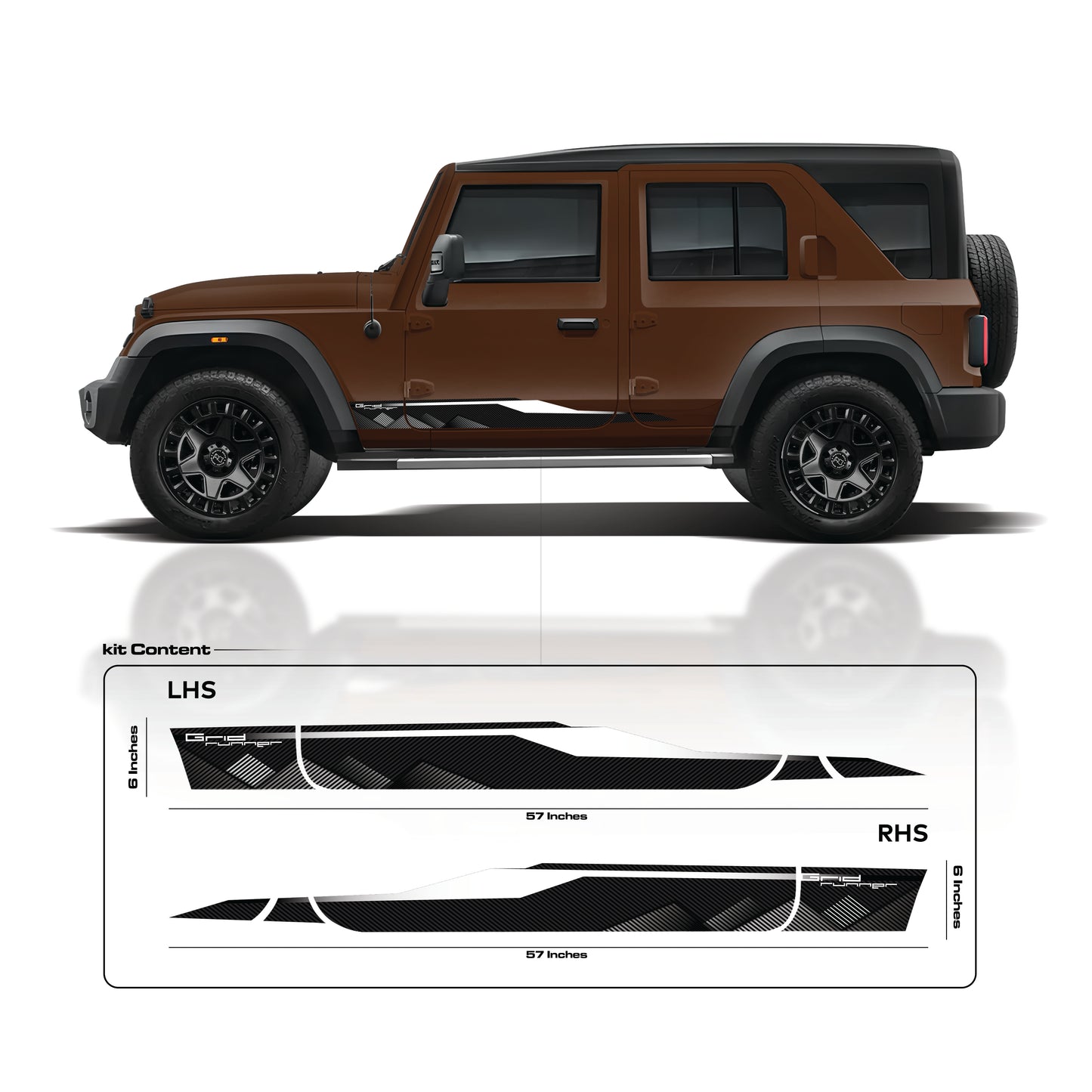 IDE Graphics Series -  Grid Runner Edition for Mahindra Thar Roxx / Only Side Decals  (Burnt Sienna)