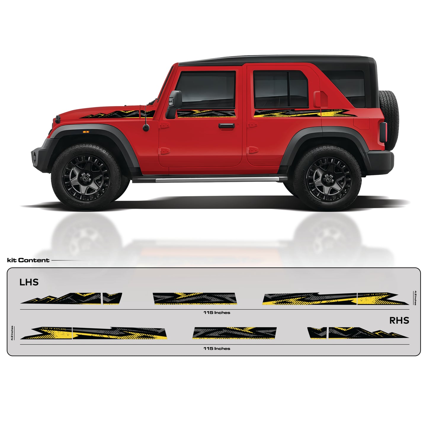 IDE Graphics Series - Trail X Edition for Mahindra Thar Roxx (Tango Red)