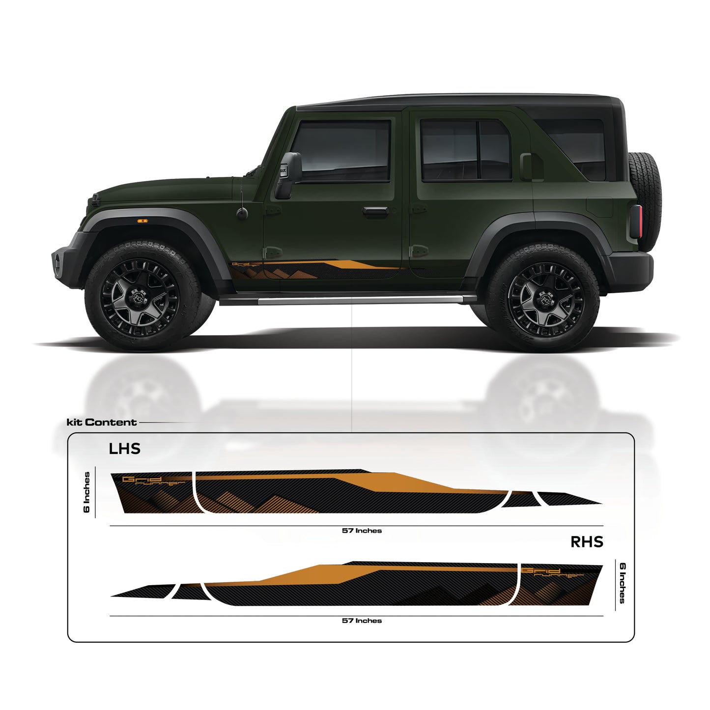 IDE Graphics Series - Grid Runner Edition for Mahindra Thar Roxx / Only Side Decals (Deep Forest)