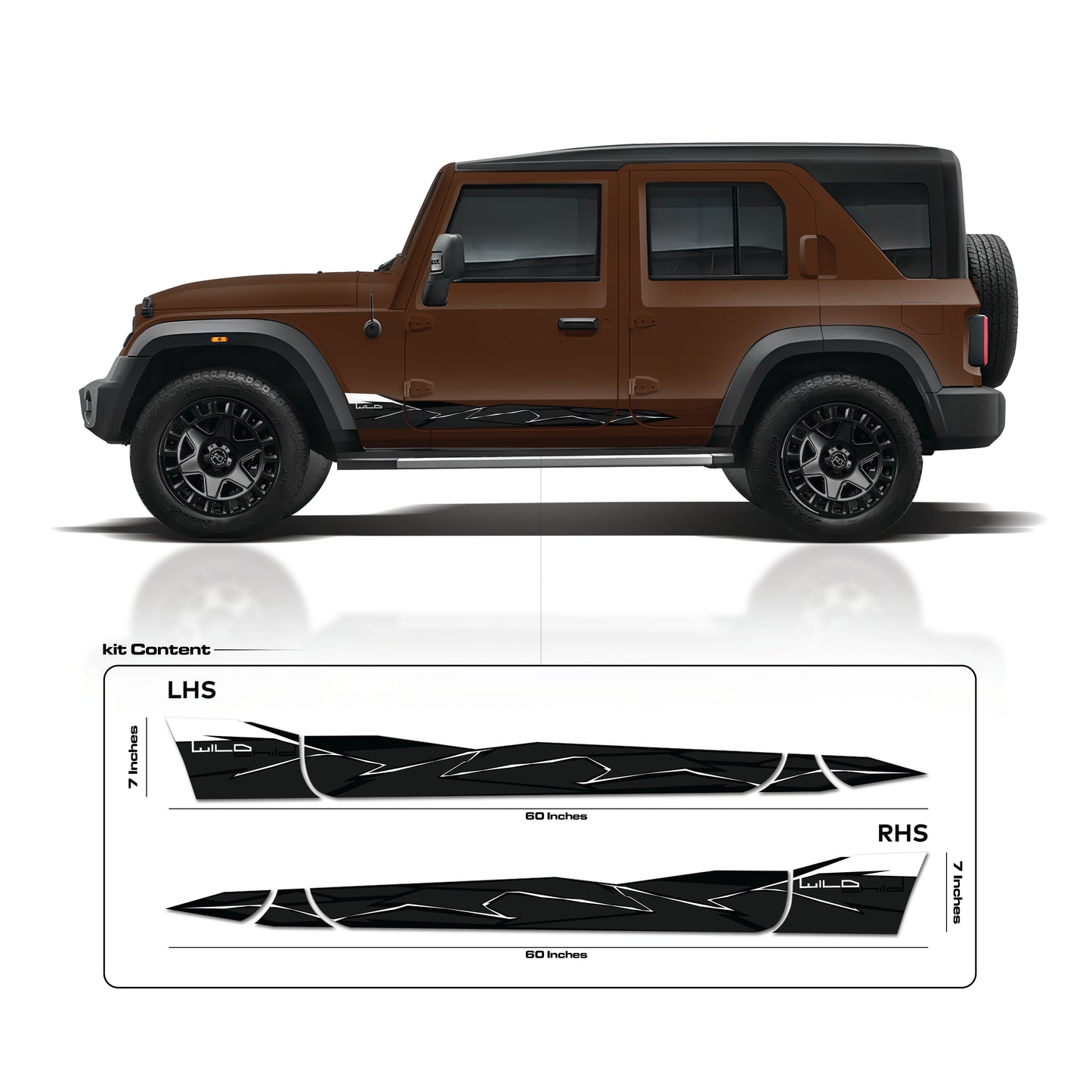 IDE Graphics Series - Wild X Edition for Mahindra Thar Roxx / Only Side Decals (Burnt Sienna)