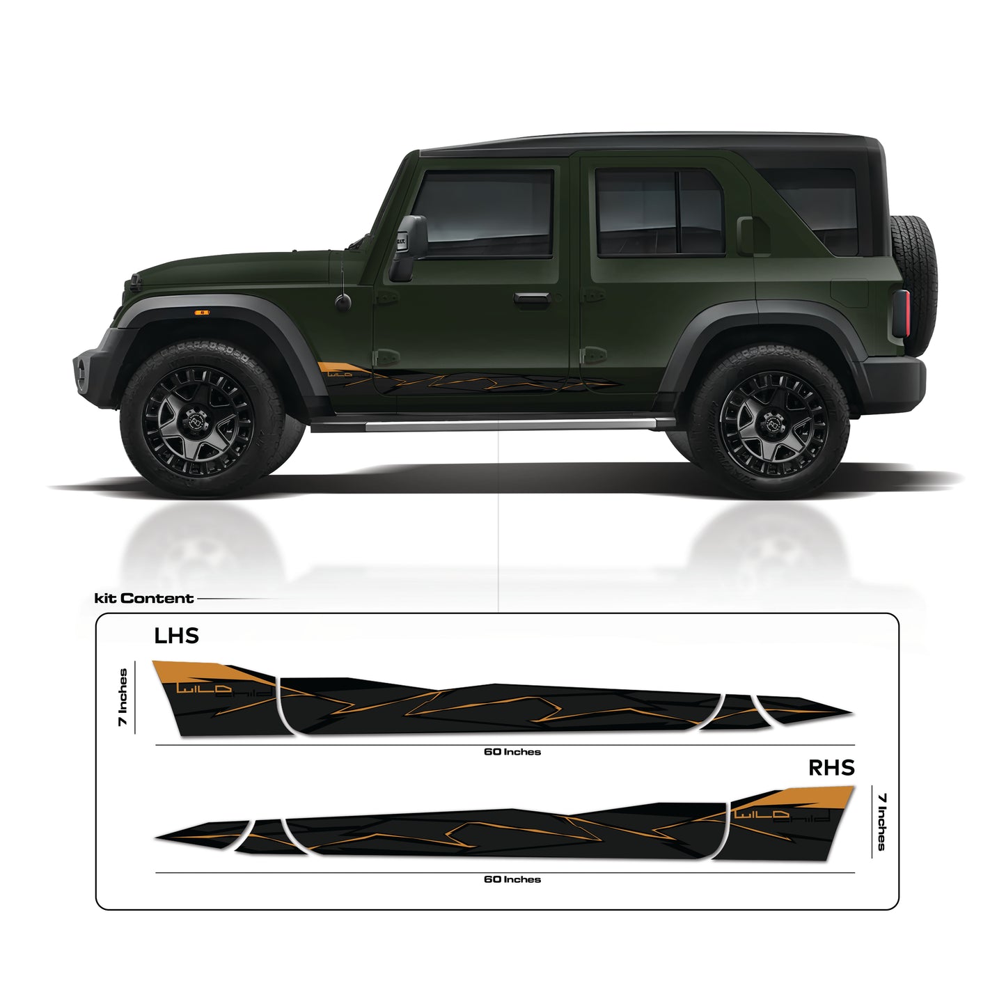 IDE Graphics Series - Wild X Edition for Mahindra Thar Roxx / Only Side Decals (Deep Forest)