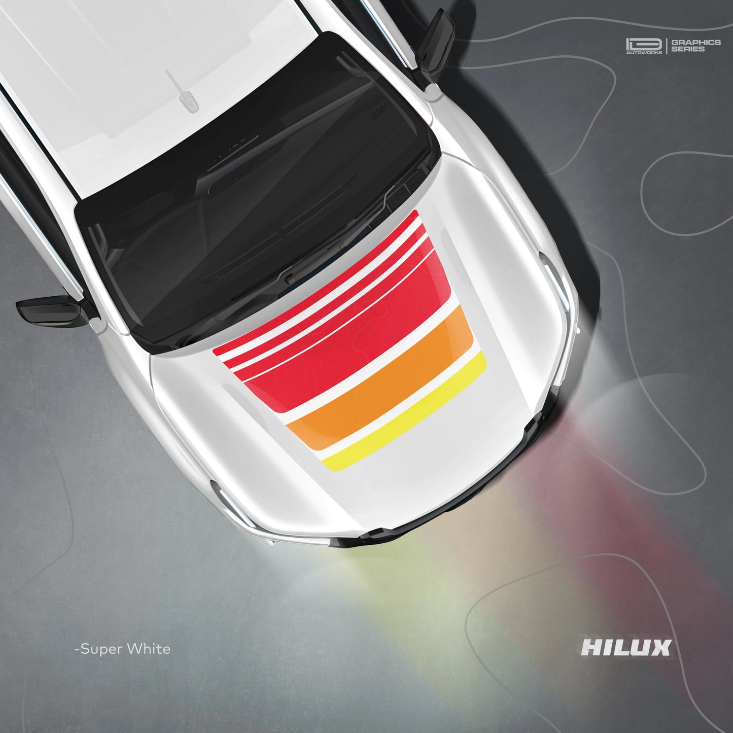 Classic Cruiser Edition Bonnet Graphics for Toyota Hilux white