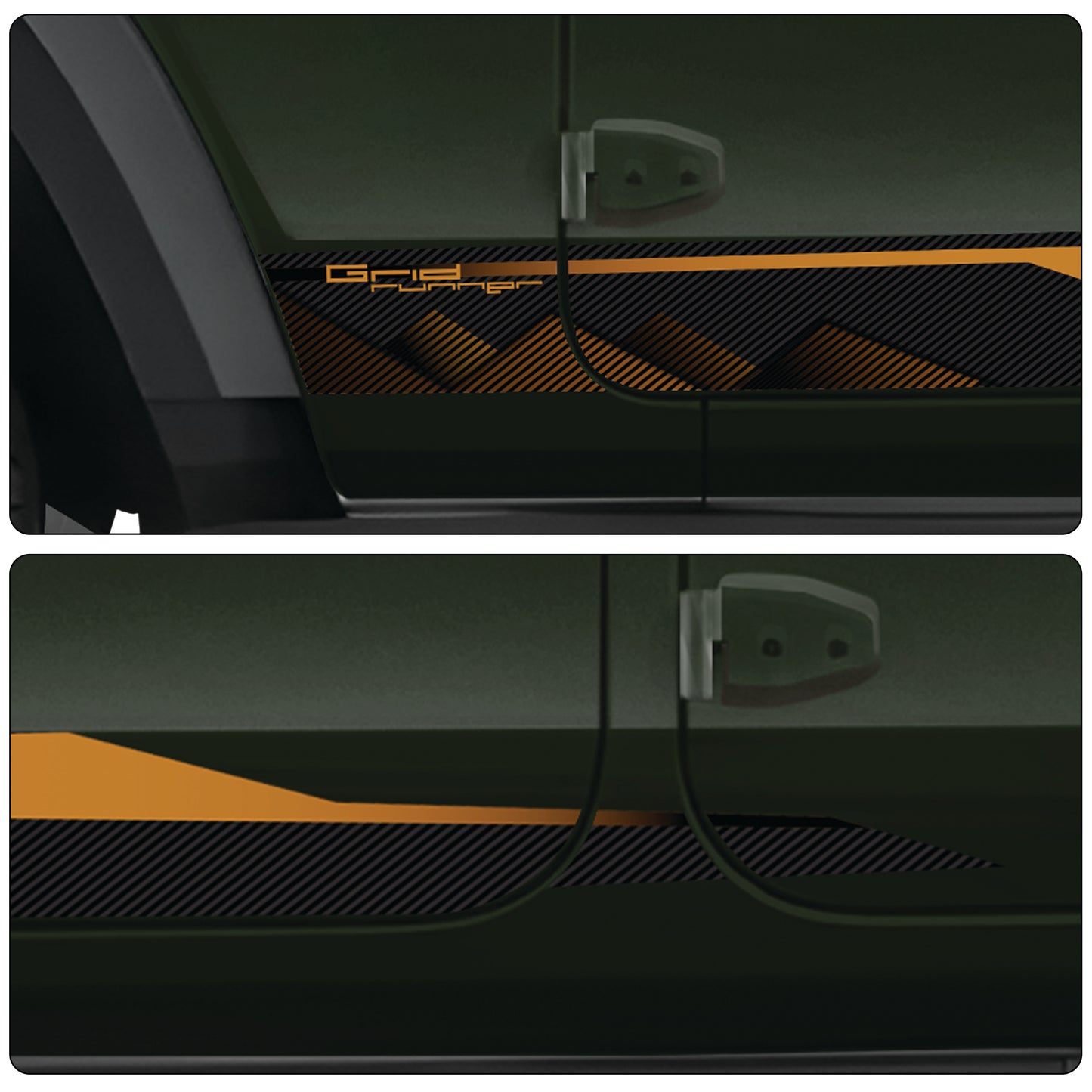 IDE Graphics Series - Grid Runner Edition for Mahindra Thar Roxx / Only Side Decals (Deep Forest)