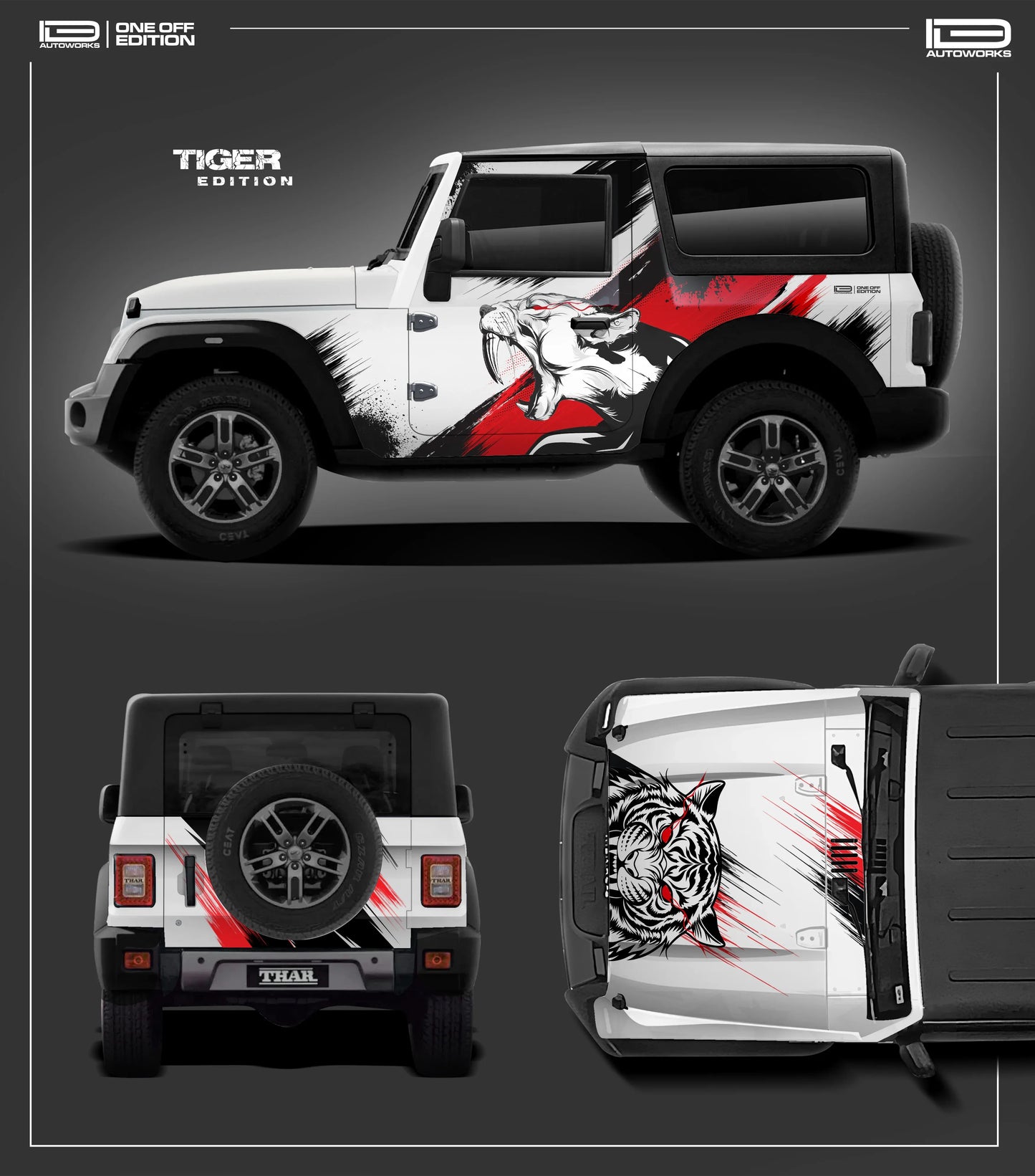 Tiger Edition Graphics for Mahindra Thar white