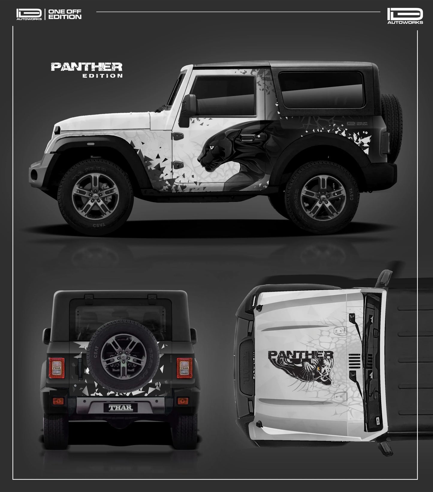 Panther Edition Graphics for Mahindra Thar white