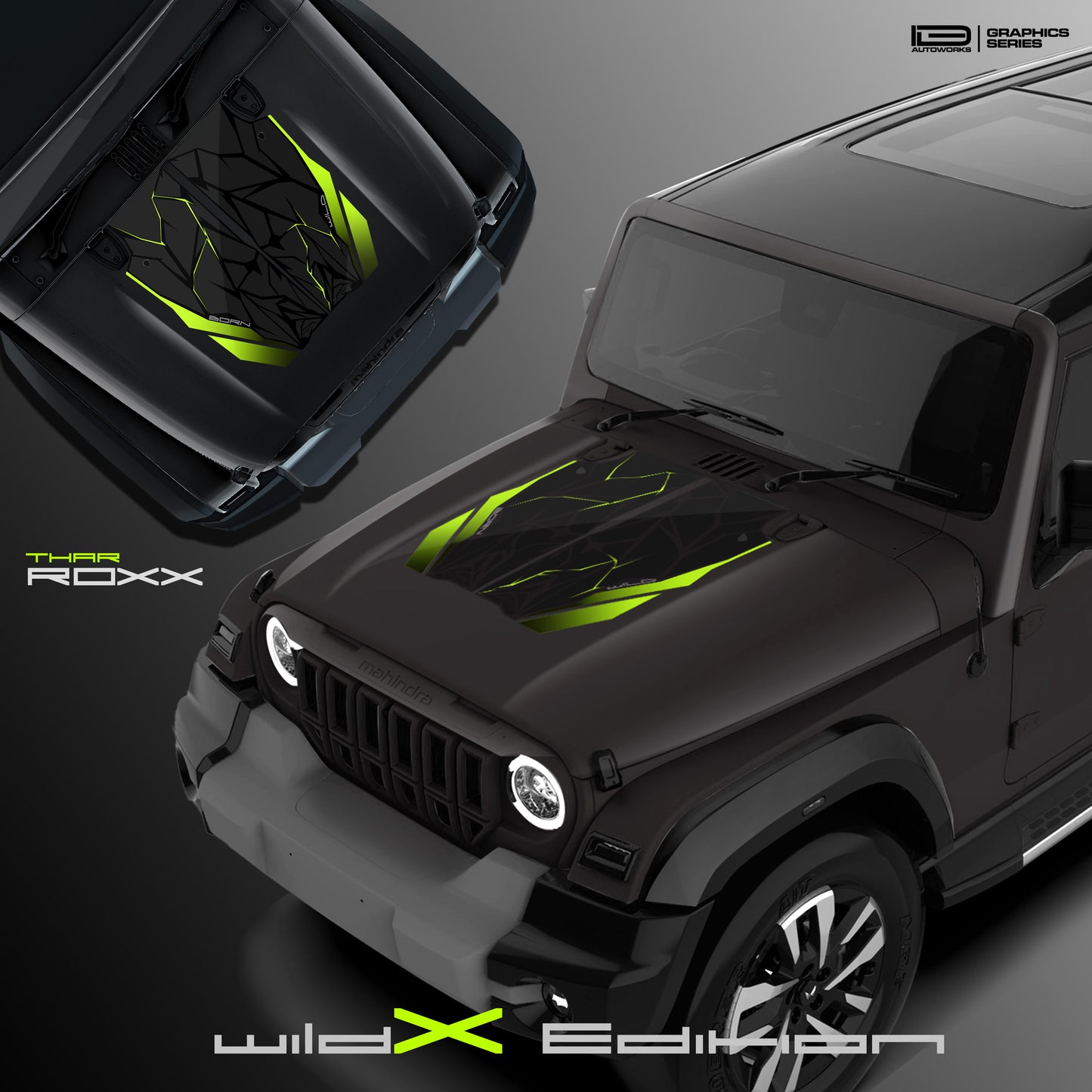 IDE Graphics Series - Wild X Edition for Mahindra Thar Roxx / Bonnet (Stealth Black)