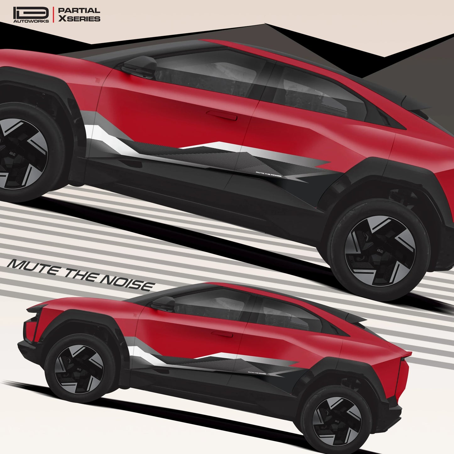 Mute The Noise Edition Graphics for Mahindra BE6 red