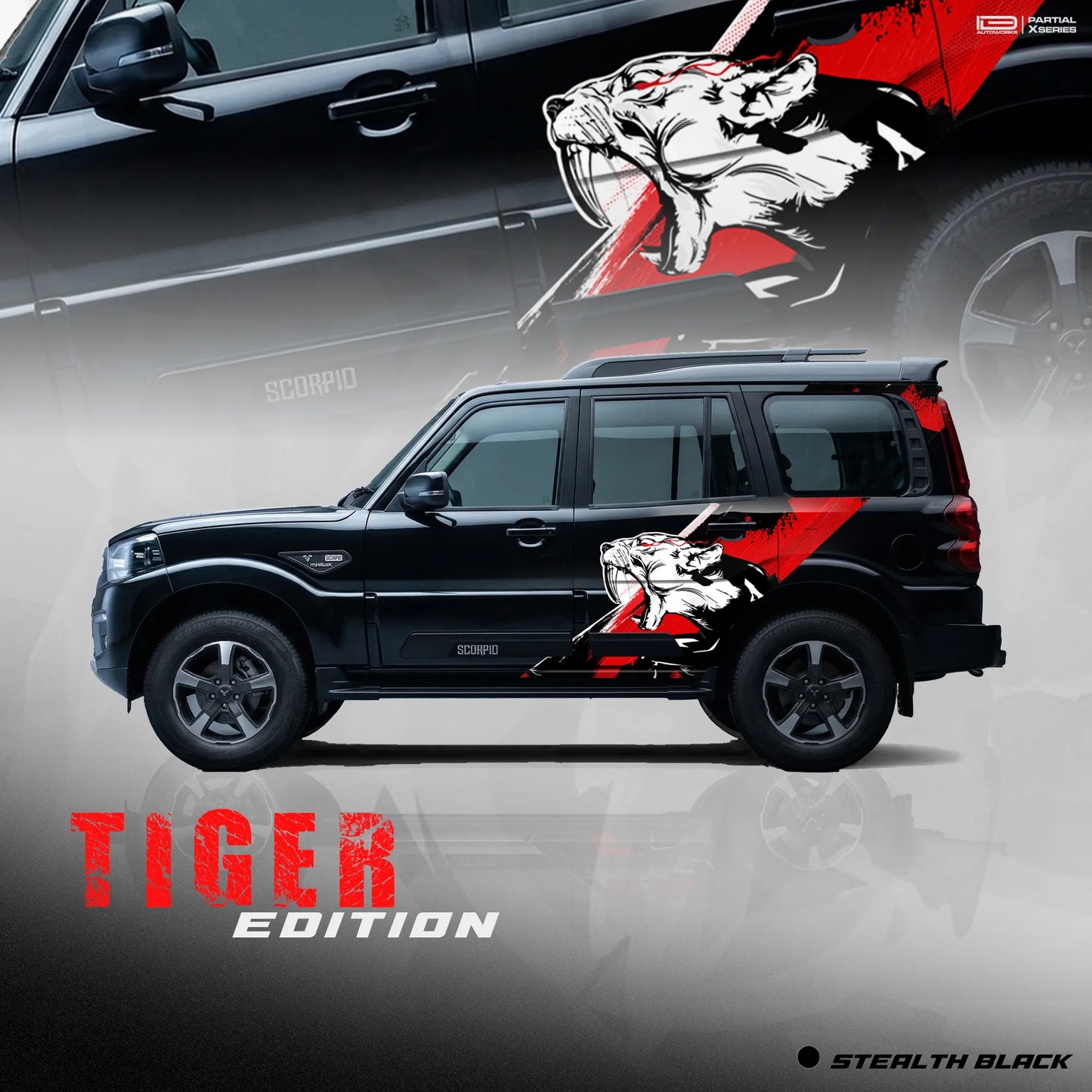 Tiger Edition Car Graphics for Mahindra Scorpio S11 IDE Partial X Series