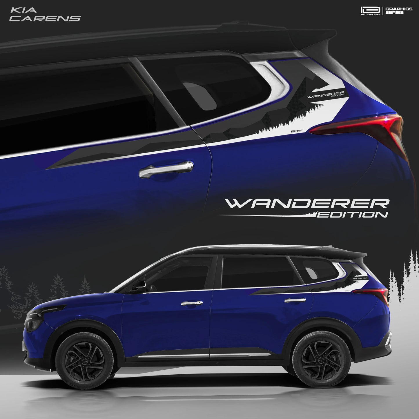 Wanderer Edition Car Graphics for Kia Carens blue