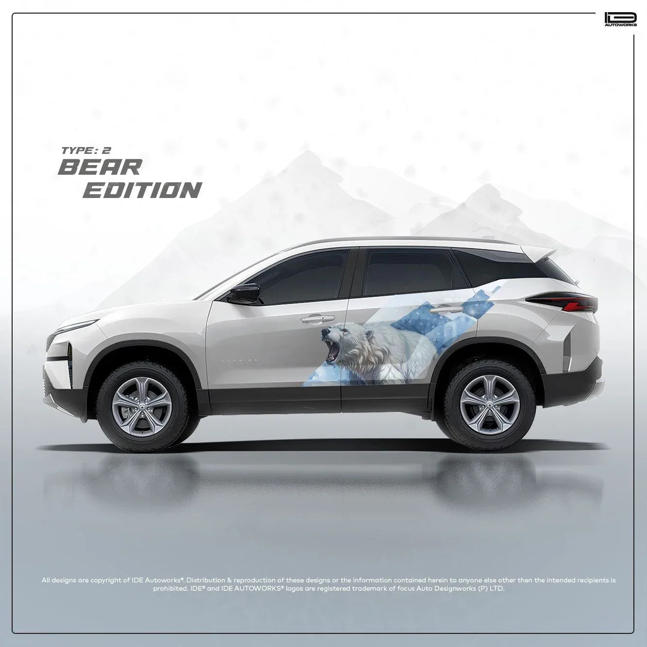 Bear Edition Graphics for Tata Harrier white