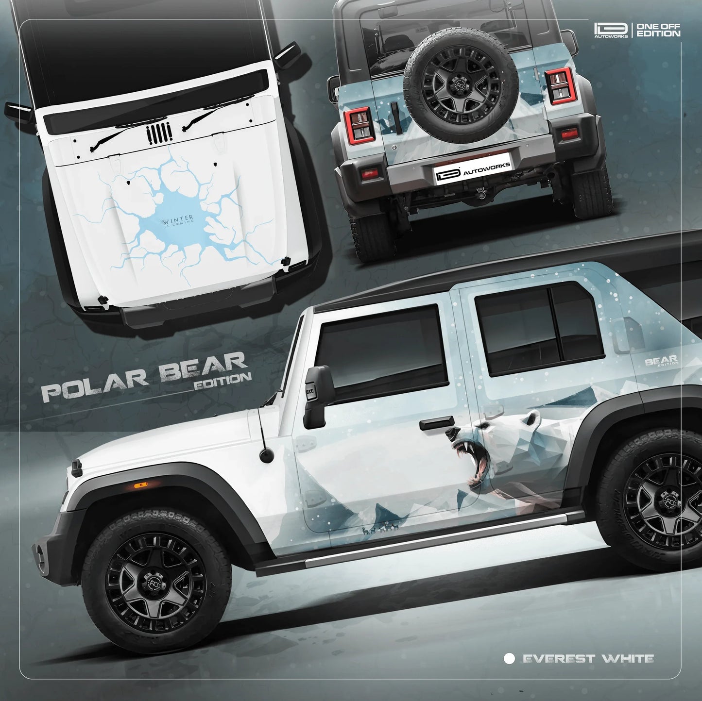 Polar Bear Edition Graphics for Mahindra Thar Roxx white