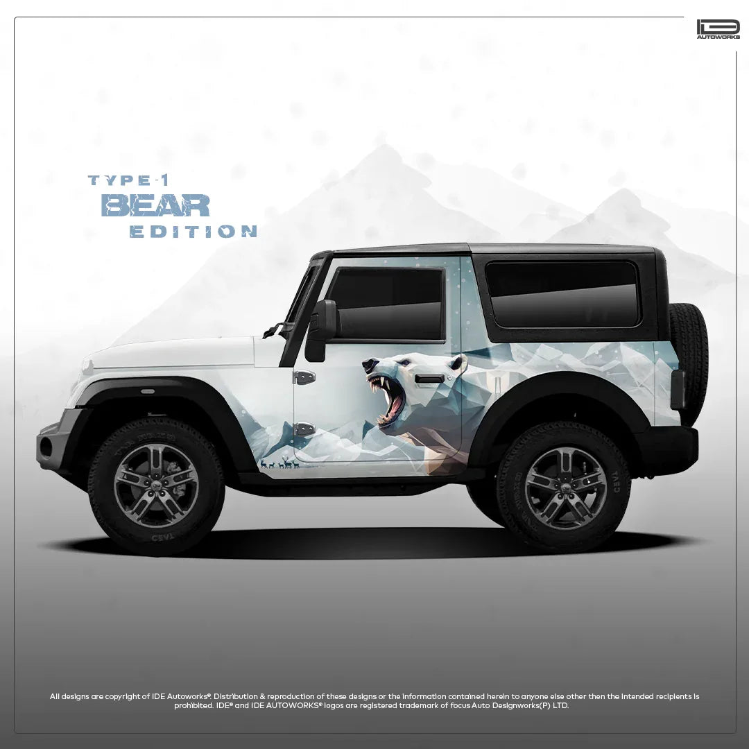 Snow Bear Edition Graphics for Mahindra Thar white