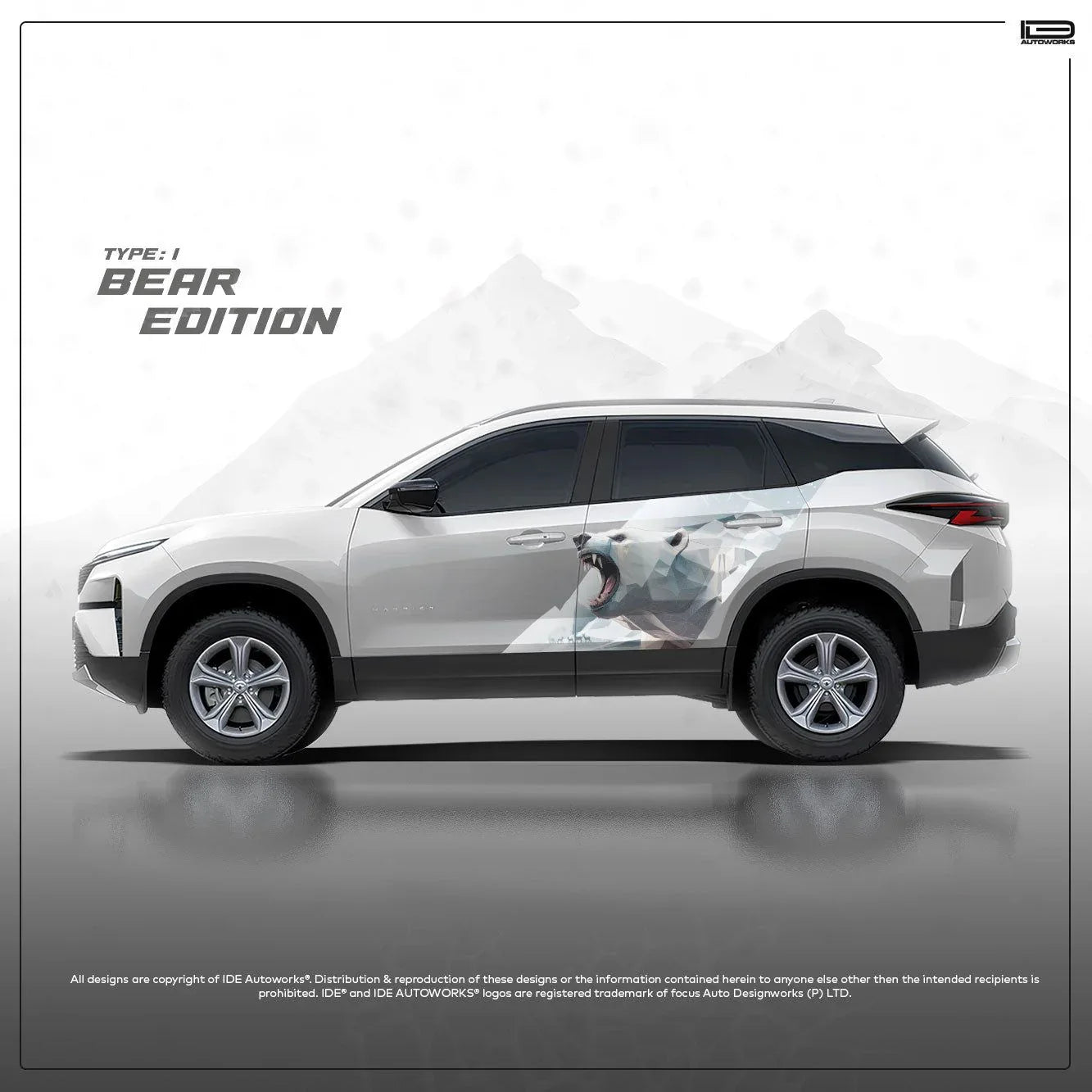 Snow Bear Edition Graphics for Tata Harrier white